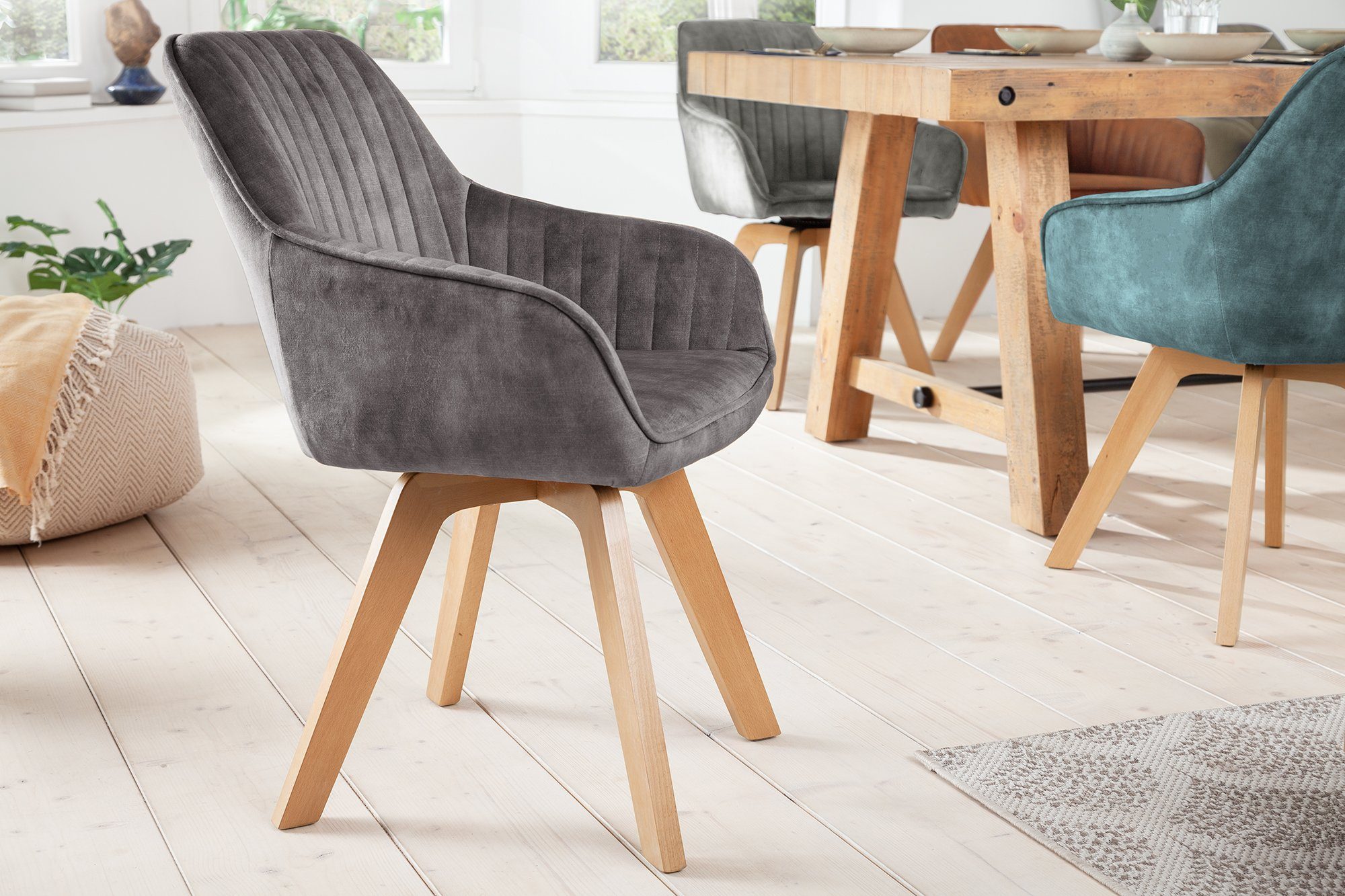 Sitheim-Europe Armlehnstuhl »Drehbarer Design Stuhl AORNO Samt Buchenholz  Beine (Set, 2 Stück)« (2 Stück, 2 St), Gestell aus Massivholz