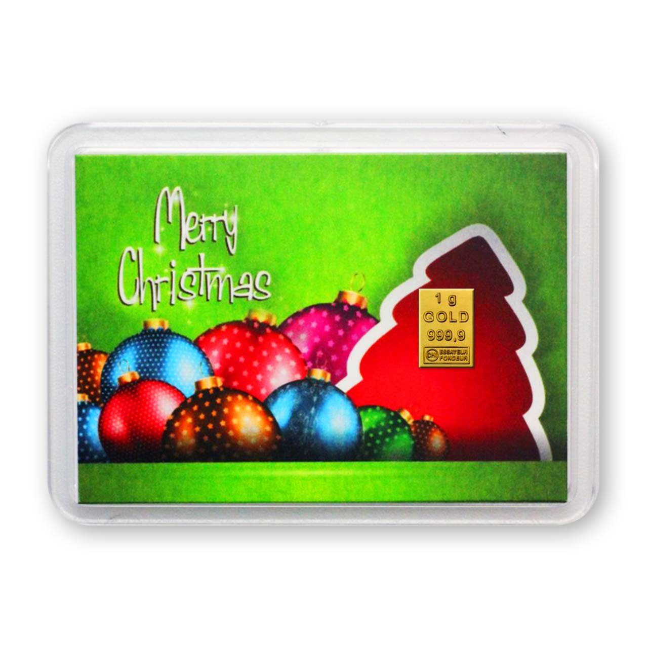Goldschulz Grußkarten 1 Gramm Gold Motivbox / Grußkarte Merry Christmas Kugeln | Papier