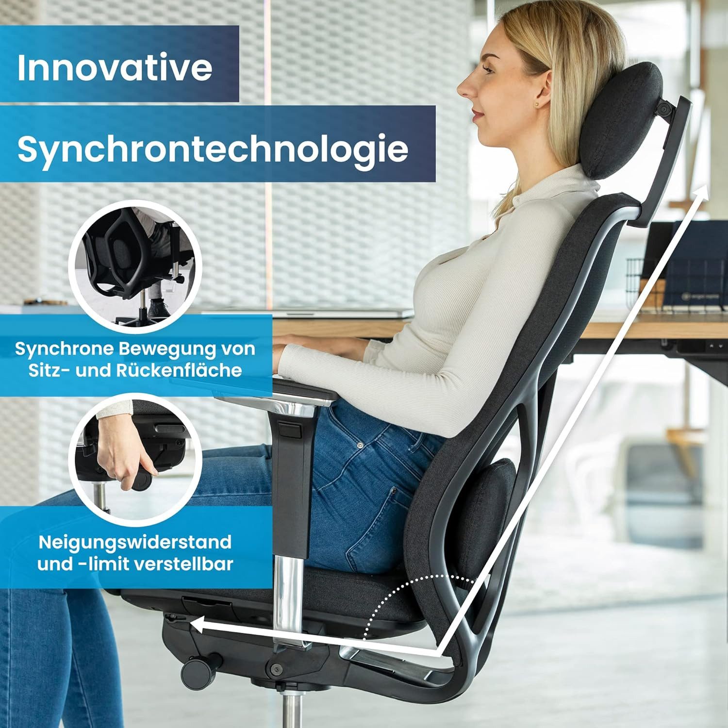 Ergotopia Bürostuhl MasterBack ergonomischer Schreibtischstuhl mit Kopfstütze (bereits montiert)