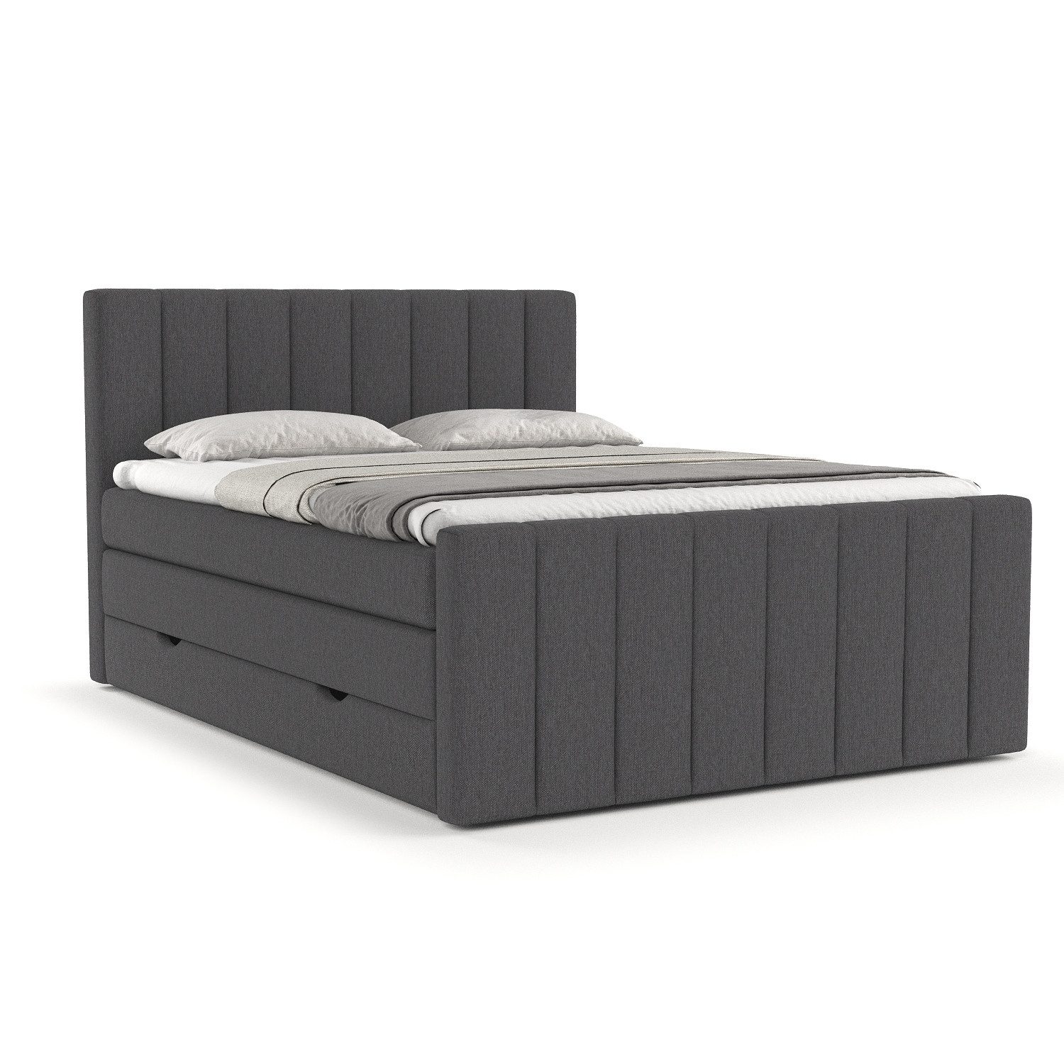 Maison de Rêve Boxspringbett Ruby (Komplettbett mit Matratzen, Kopfteil und Topper), Boxspringbett mit Stauraum, Webstoff