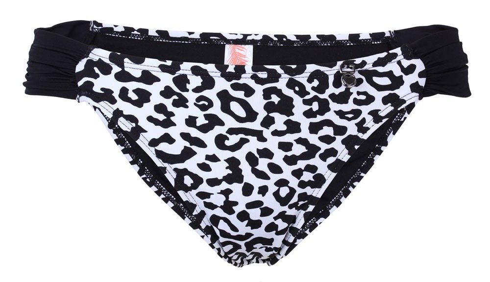 Bikini-Hose Schwarz-weiße Damen-Badehose mit Leopardenmuster S