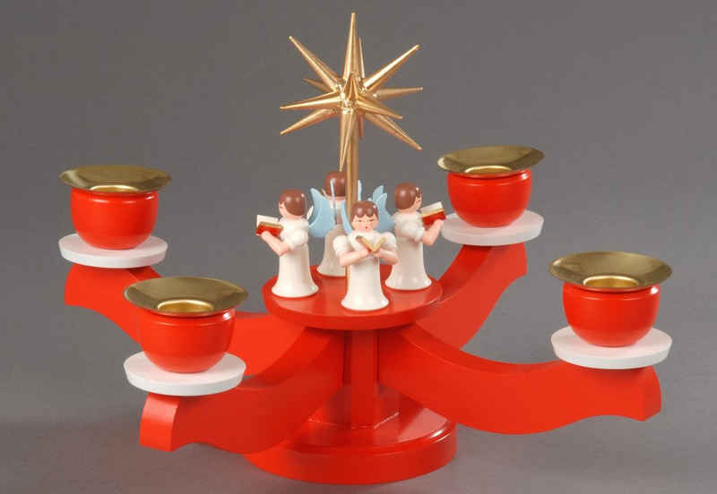 Albin Preissler Adventsleuchter Weihnachtsdeko rot, mit 4 stehenden Engeln