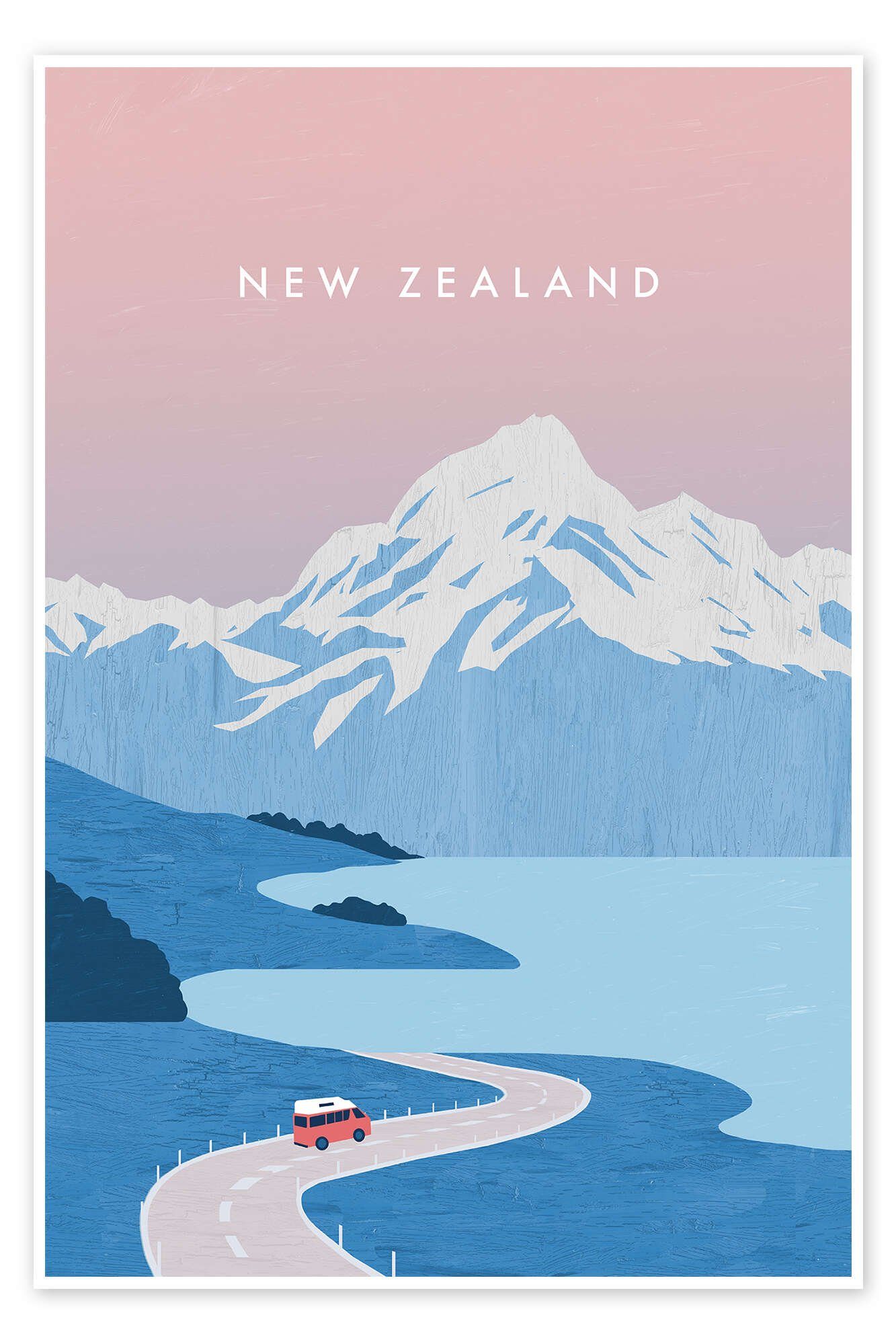 Posterlounge Poster Katinka Reinke, Neuseeland Illustration, Minimalistisch Digitale Kunst