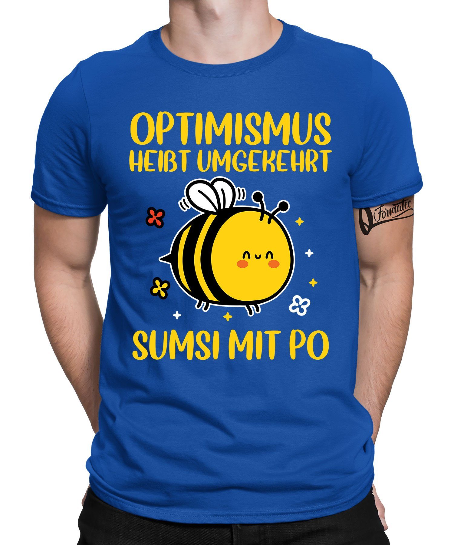 Quattro Formatee Kurzarmshirt Optimismus heißt umgekehrt Sumsi Mit Po -Süße Biene Imker Honig Herren (1-tlg) Blau
