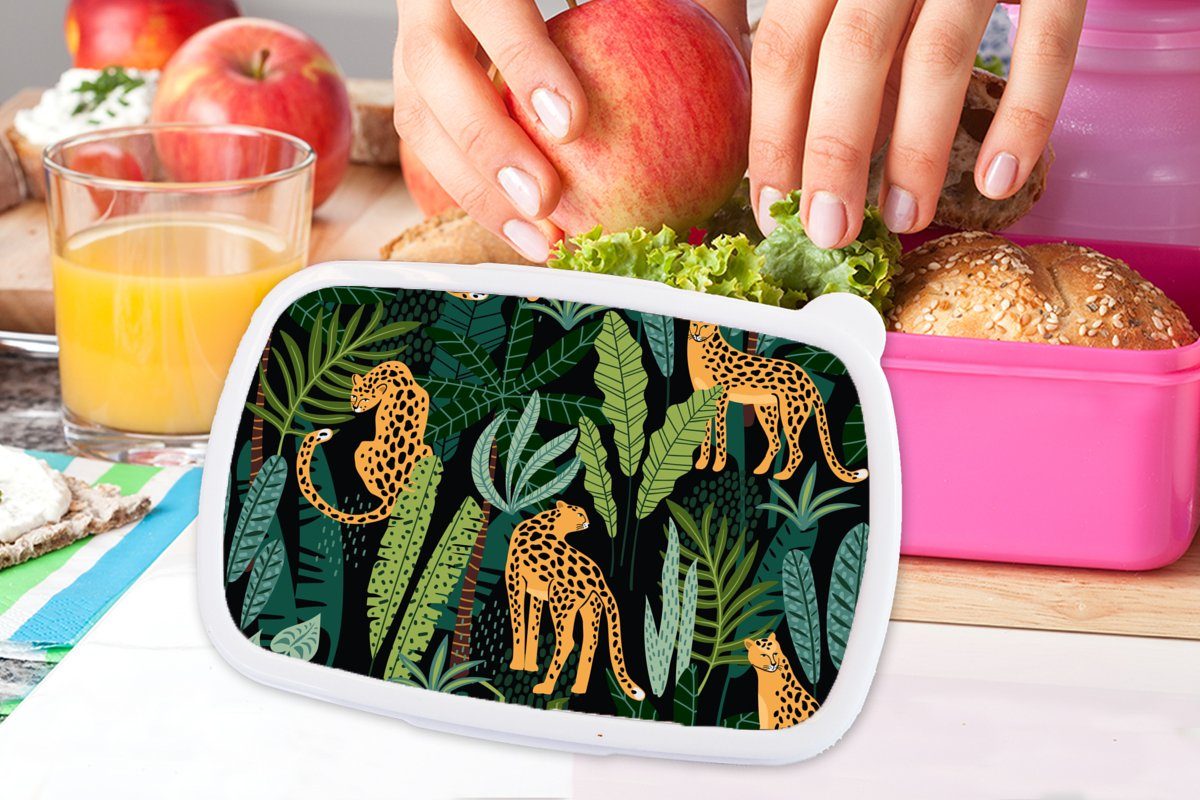 Erwachsene, MuchoWow Kunststoff Mädchen - Kunststoff, Brotdose Panther Lunchbox Snackbox, Brotbox - - (2-tlg), Pflanzen, - Mädchen, Jungen Dschungel Kinder, rosa - Muster für