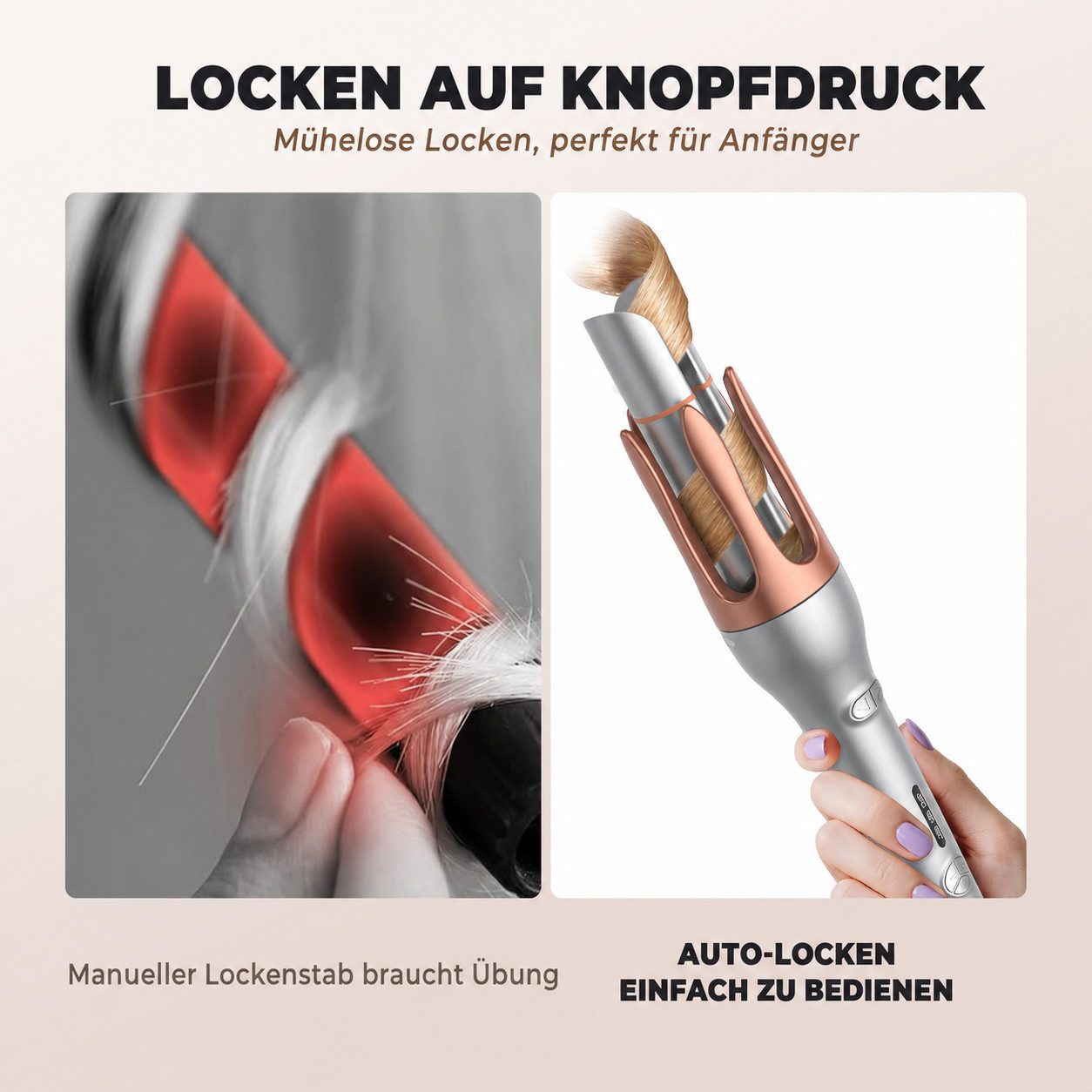 UKLISS Lockenstab Pro Automatischer Lockenstab 32 mm, Automatischer Haarwickler, mit 3 Temperaturstufen für langanhaltende Locken & Beach Waves
