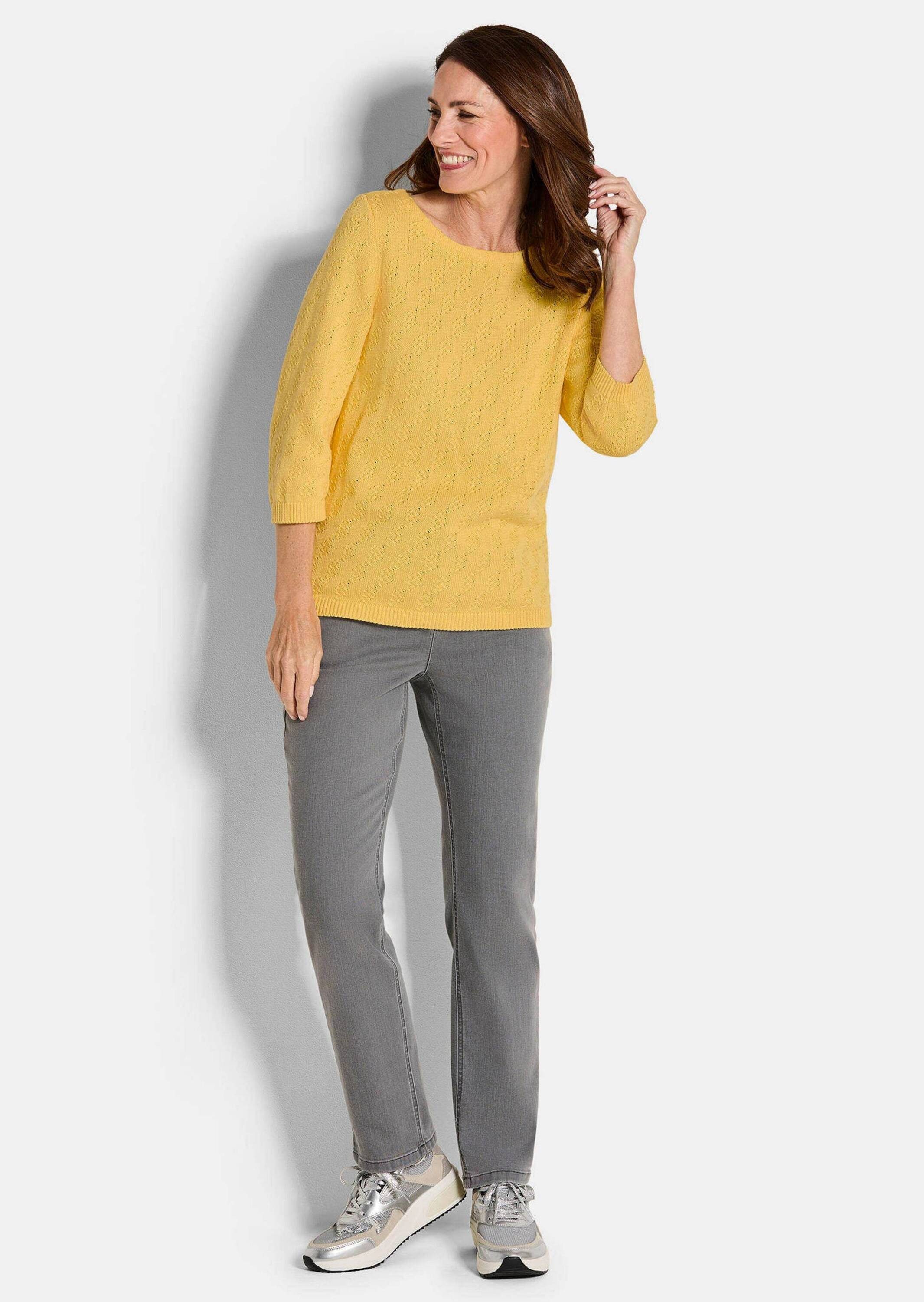 GOLDNER Strickpullover Halbarm Baumwollpullover mit Struktur Elegantes Stri günstig online kaufen