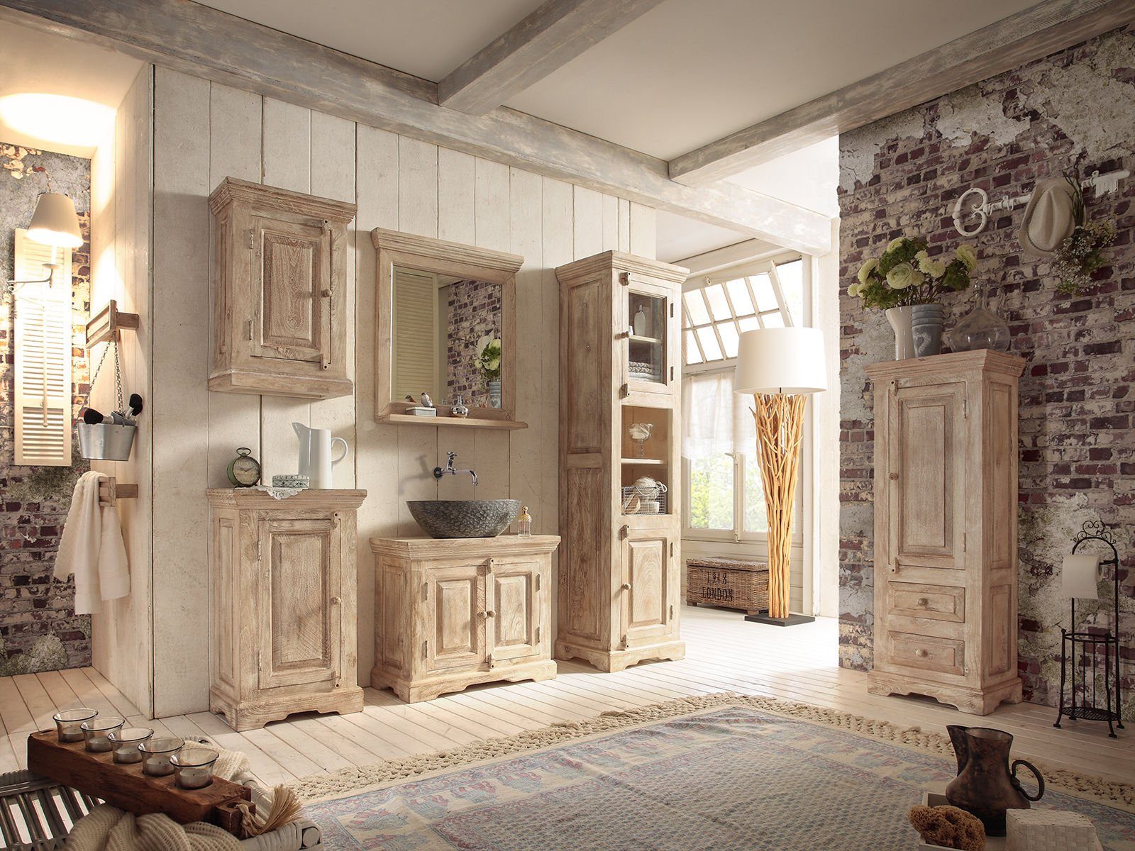 massivum Badmöbel-Set Patina, aus Massivholz im Landhausstil