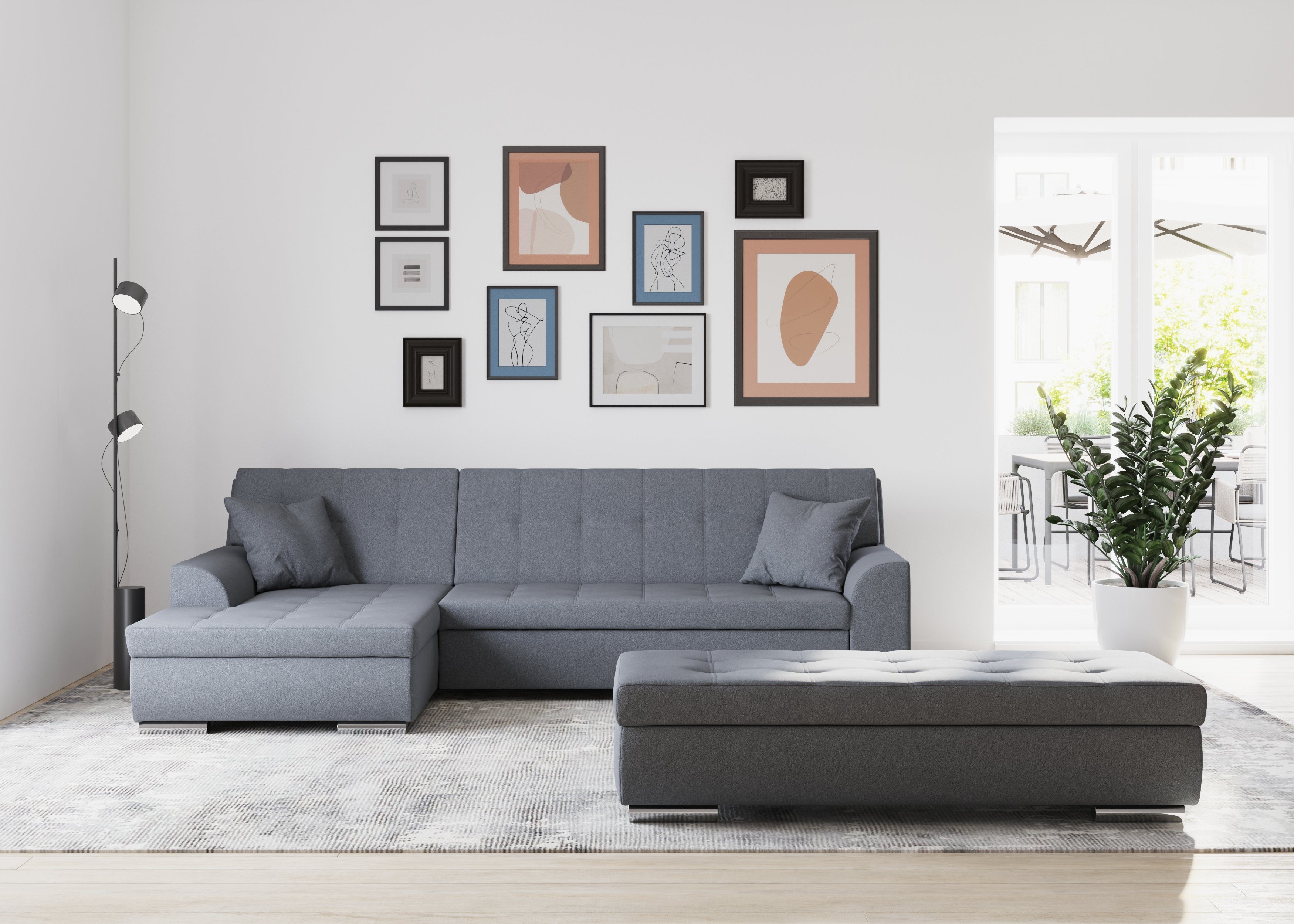 DOMO collection Ecksofa Treviso viele Bezüge, auch in Cord, L-Form, B/T/H: 267/80/83 cm, wahlweise mit Bettfunktion, incl. Zierkissen, hochwertige Steppung