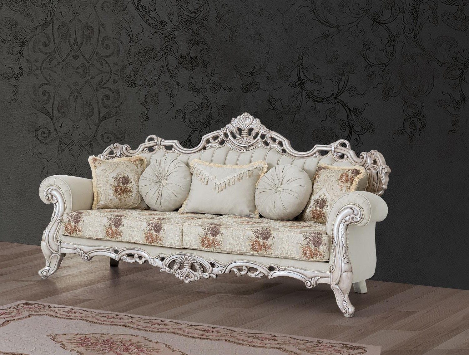 Xlmoebel 3-Sitzer Luxus Sofa aus Samt im Barock Rokoko-Stil mit Kissen, 1 Teile, Made in Europa