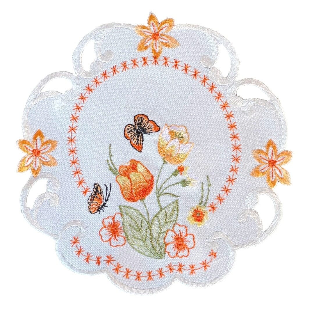 Westernlifestyle Tischdecke Orange Tulpen und Schmetterlinge günstig online kaufen