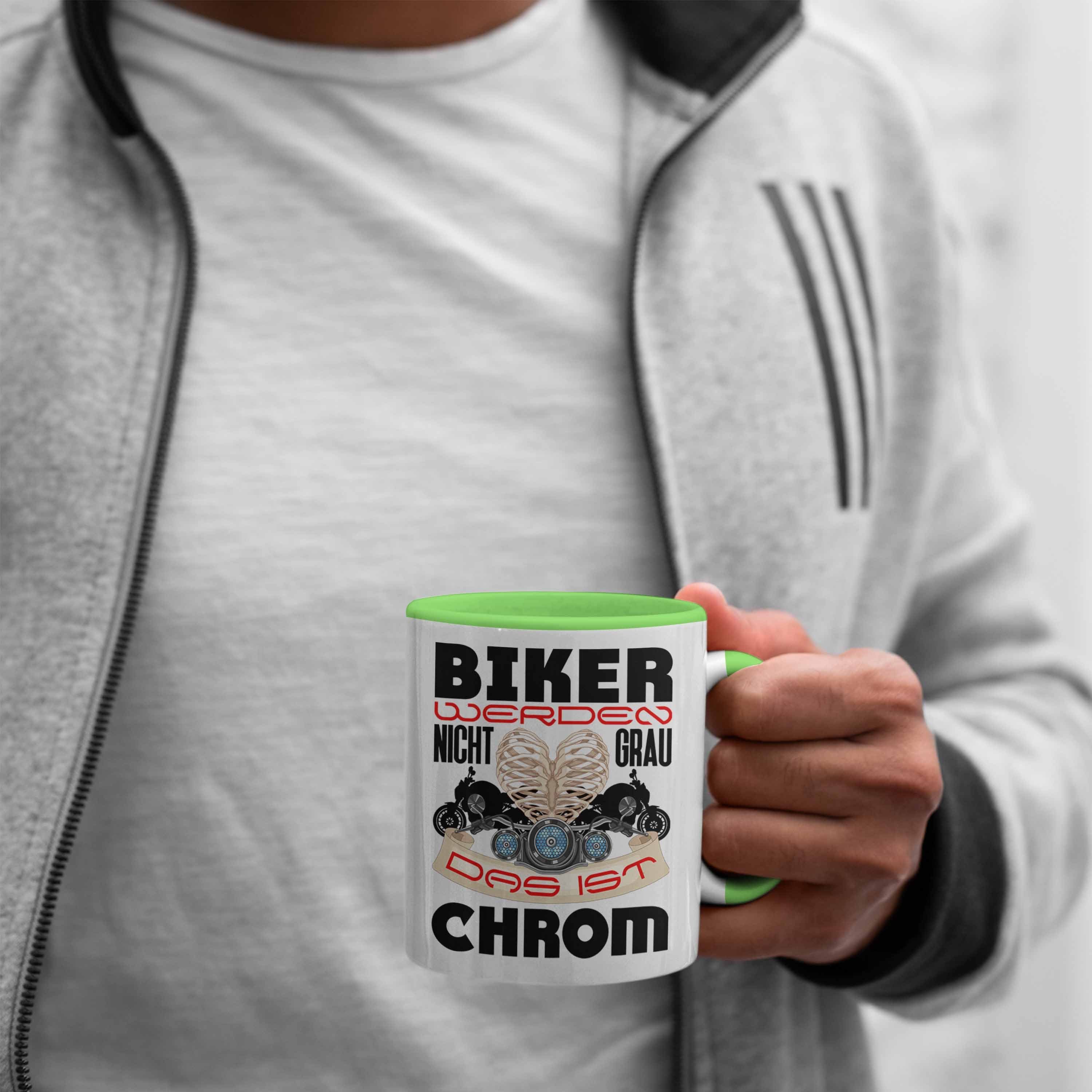 Tasse Nicht Grau Motorrad-Fahrer - Geschenk Trendation Grün Ist Trendation Spruch Werden Männer Geschenk Biker Tasse Das Chrom