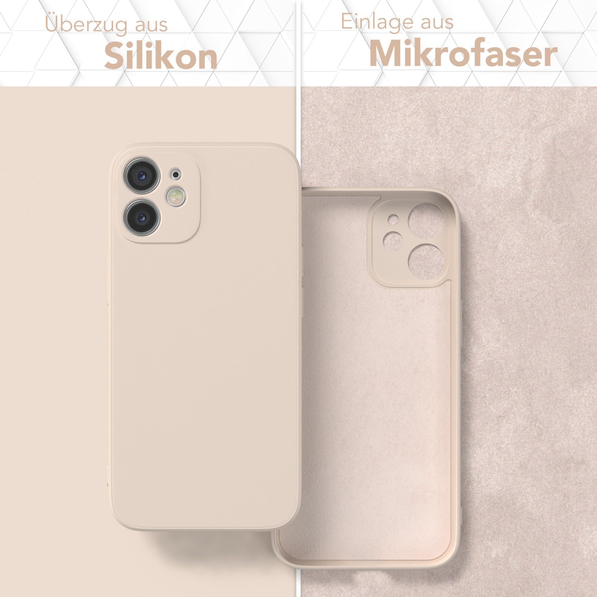 EAZY CASE Handyhülle für Apple iPhone 12 Mini Hülle Silikon 5,4 Zoll, Bumper Case Matt Slimcover Silikonschutzhülle elastisch Taupe / Beige