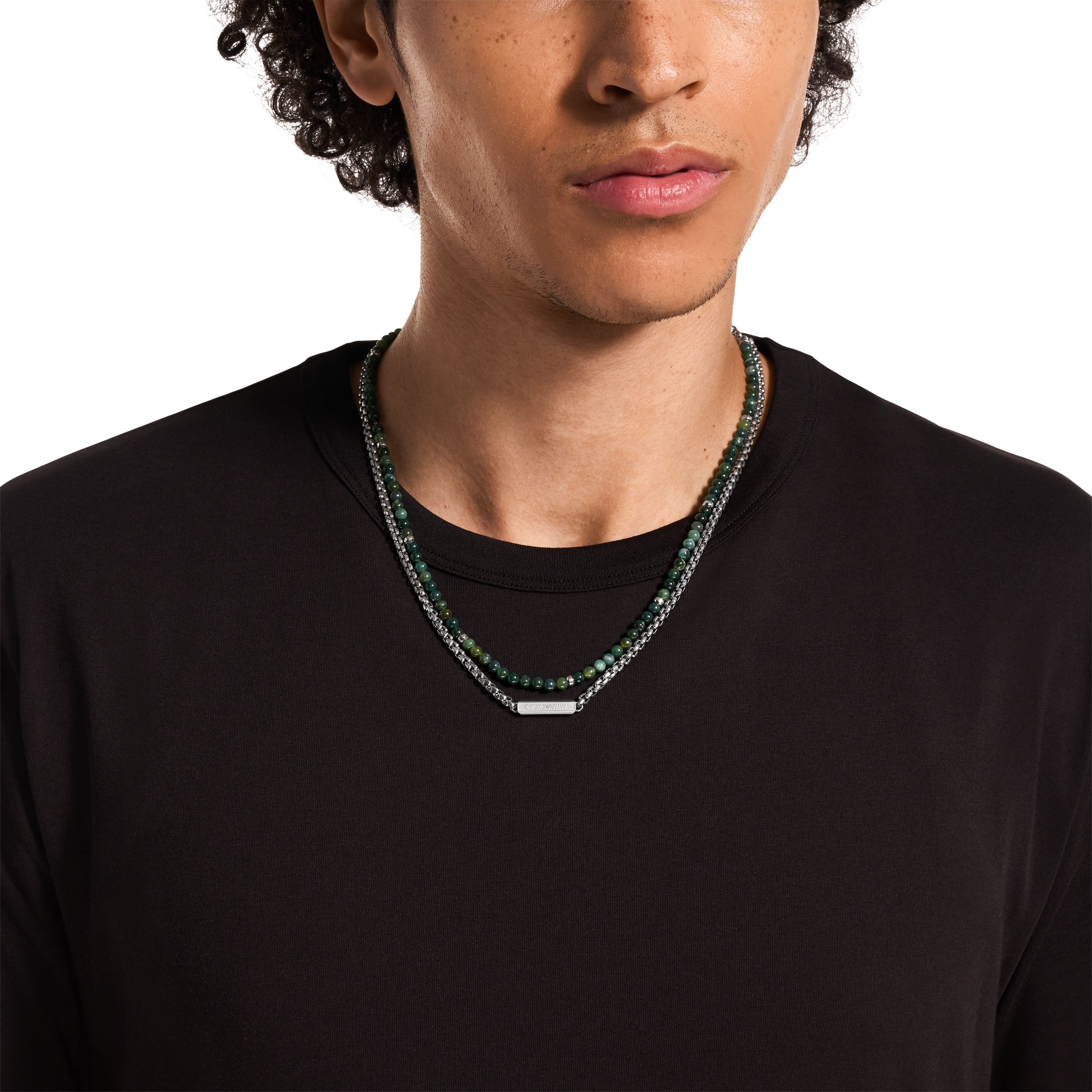 Emporio Armani Kette ohne Anhänger Schmuck Geschenk Edelstahl, mit Sodalith oder Achat