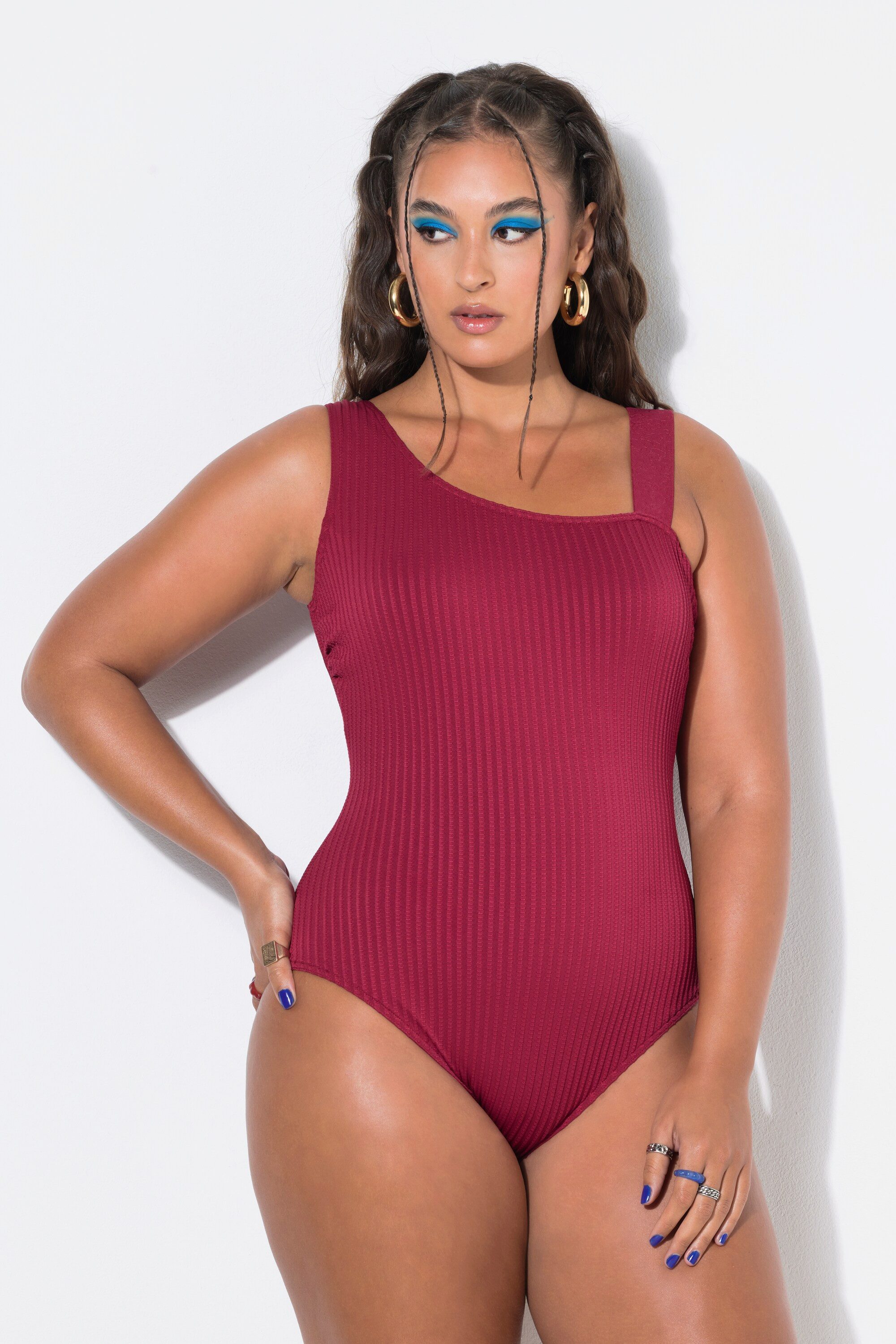 Studio Untold Badeanzug Badeanzug Softcups One-Shoulder Streifenstruktur