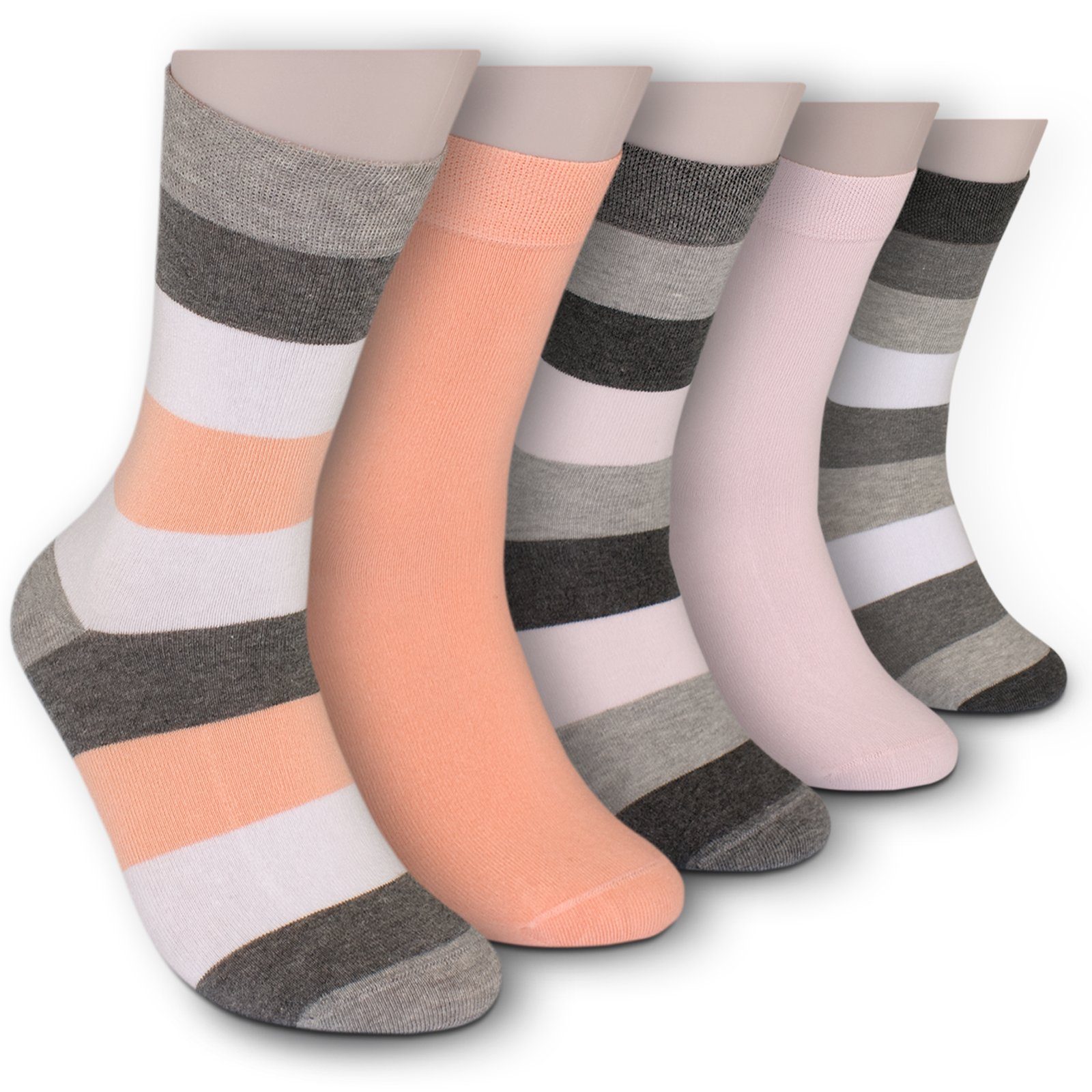 orange) 5-Paar, geringelt KOMFORT Basicsocken Piqué-Bund Die Sockenbude weiß (Bund, Gummi mit rosa ohne