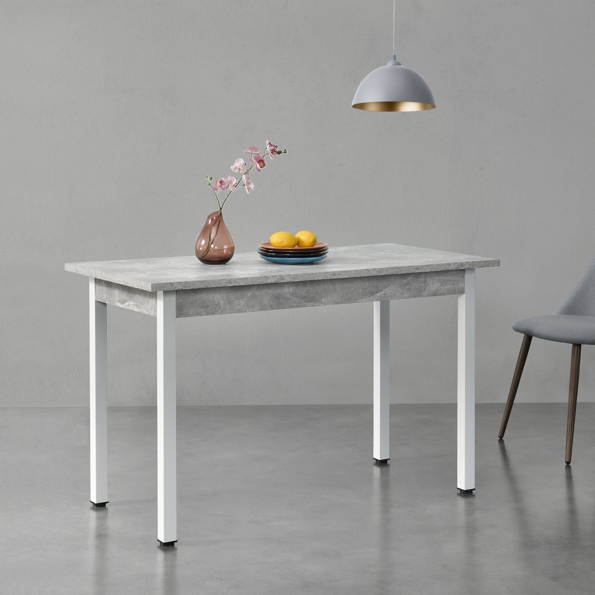 en.casa Esstisch, »Den Haag« Küchentisch Esszimmertisch 120x60cm Betonoptik / Weiß weiß - betonfarben | weiß | betonfarben