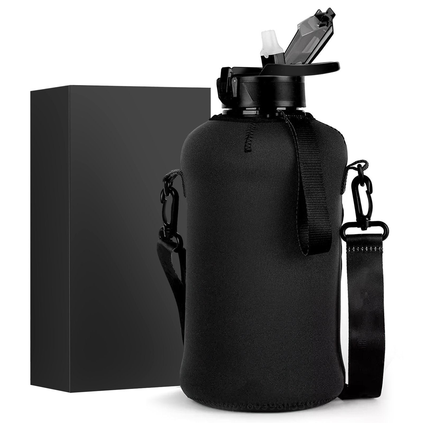 MDHAND Trinkflasche 2.2L BPA-freie Wasserflasche mit Strohhalm, Mit Becherhalter und Trageschlaufe