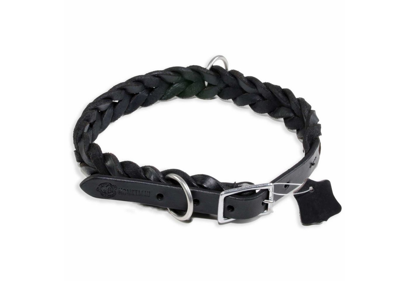 Thumbnail - Monkimau Hunde-Halsband Hundehalsband Leder Halsband Hund schwarz geflochten S-XS, Leder