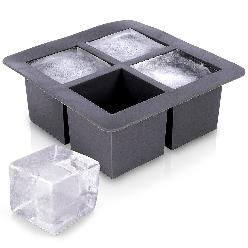Excellent Houseware Eiswürfelform Silikon Eiswürfelform 15.5x15.5x6 cm für 4 quadratische XXL-Würfel, flexibel, quadratisch, spülmaschinengeeignet