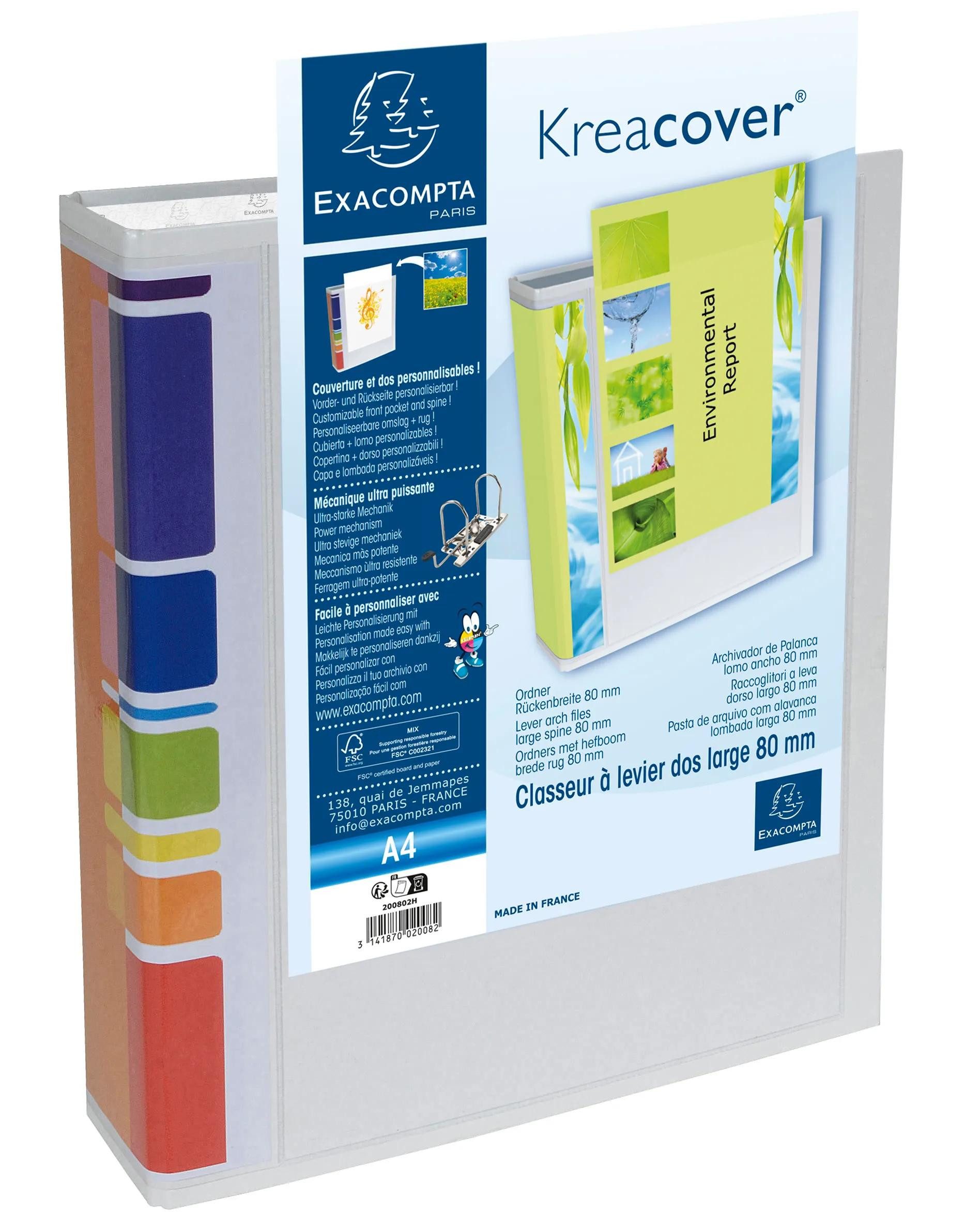 EXACOMPTA Aktenordner 10x Ordner, Rücken 80mm, 2 Außenhüllen, A4, Kreacover, Weiß, 200802H, Ordner Personalisierbar