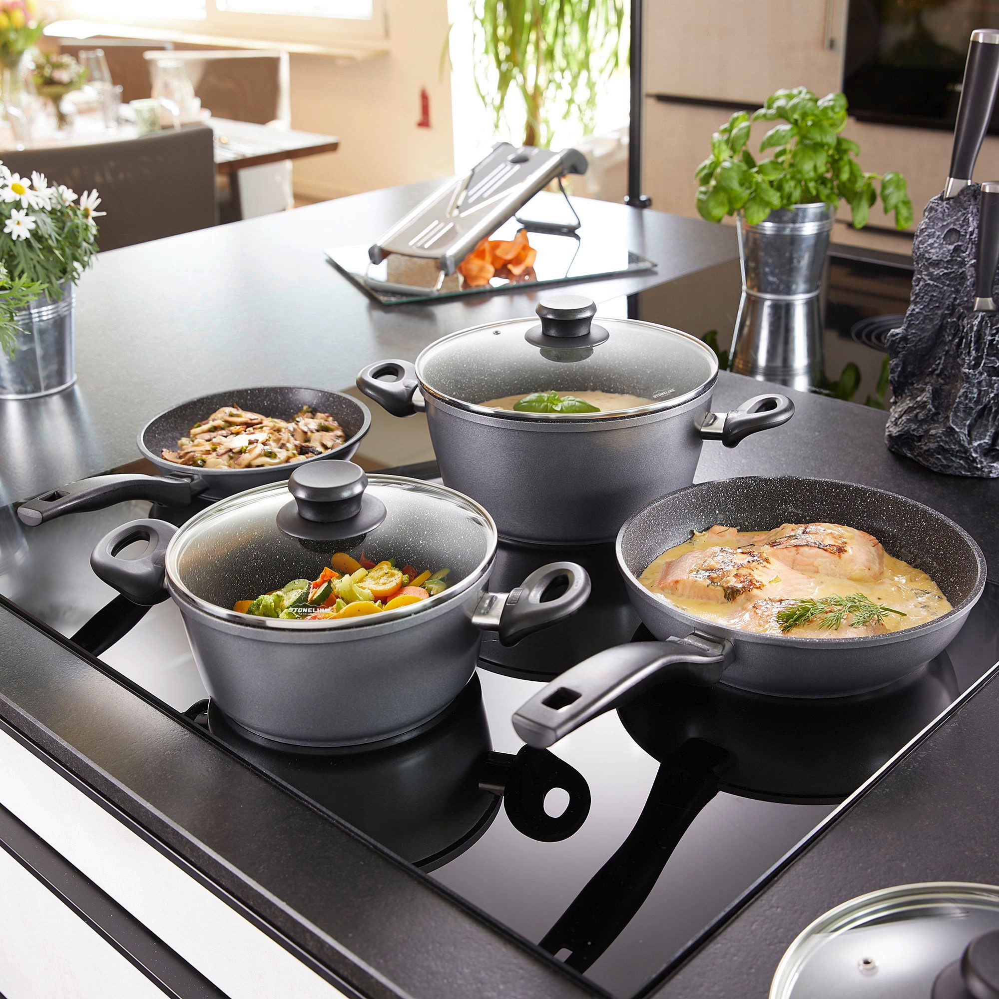 STONELINE Kochbesteck-Set (8-tlg), mit echten Steinpartikeln, induktionsgeeignet, Designed in Germany