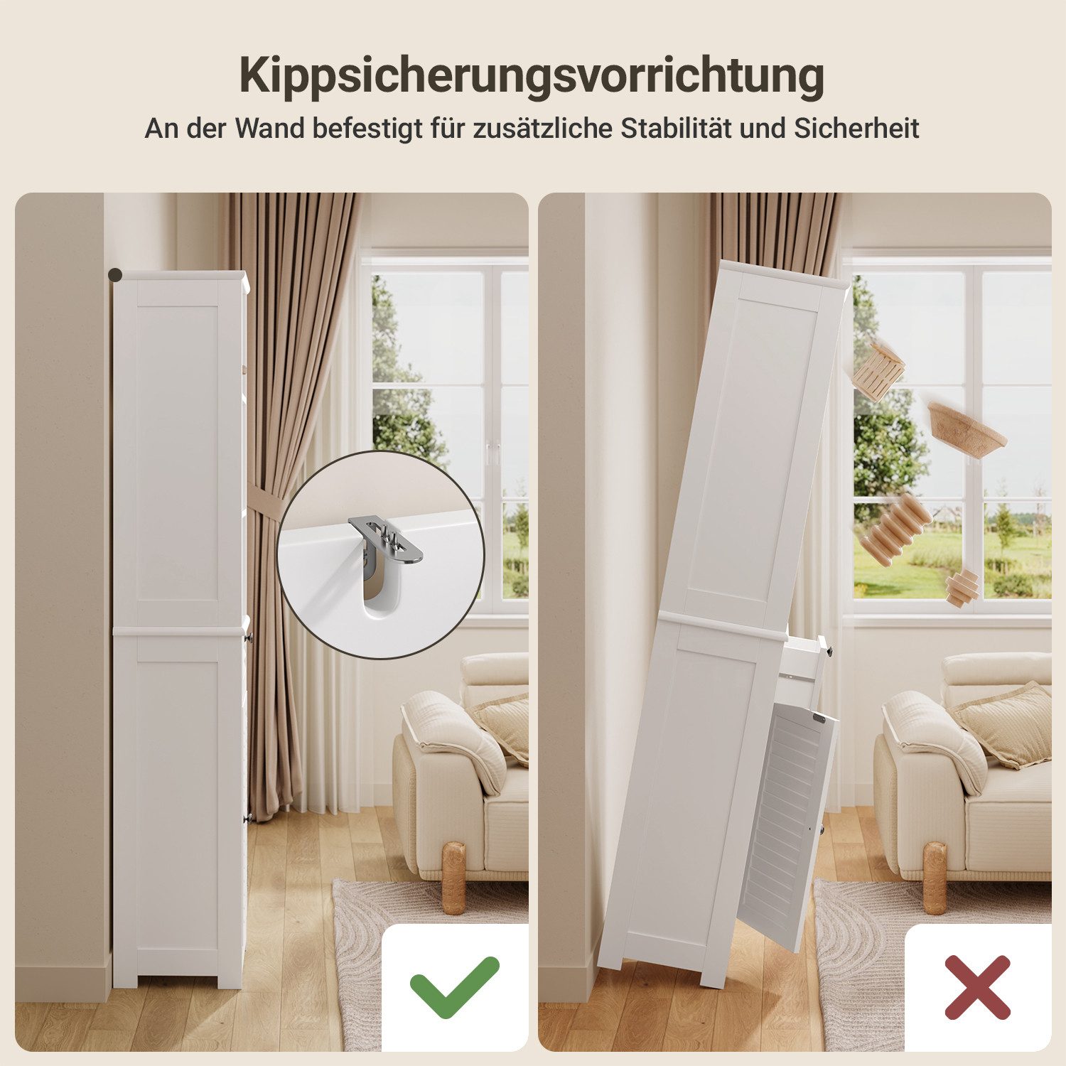 Bealife Badkommode Hochschrank Badschrank mit 3 offenen Fächern, 1 Schubladen, Weiß (2 verstellbaren Einlegeböden) – Bild 4 von 5