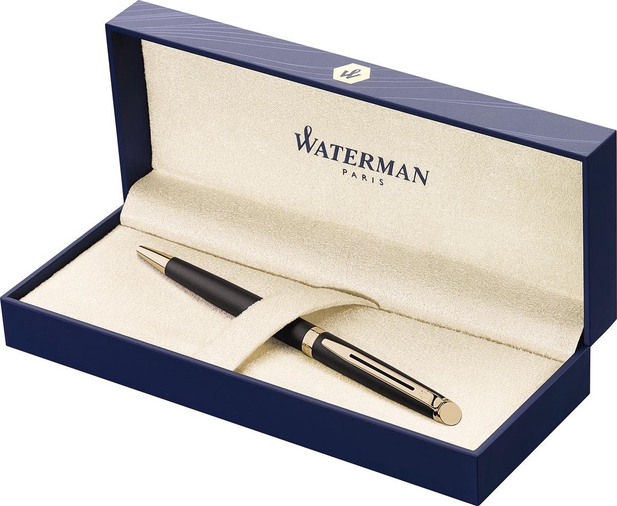 Waterman Kugelschreiber Hémisphère Kugelschreiber, mattschwarz, 23-Karat-Gold, blaue Tinte, (1-tlg), für Rechts- und Linkshänder