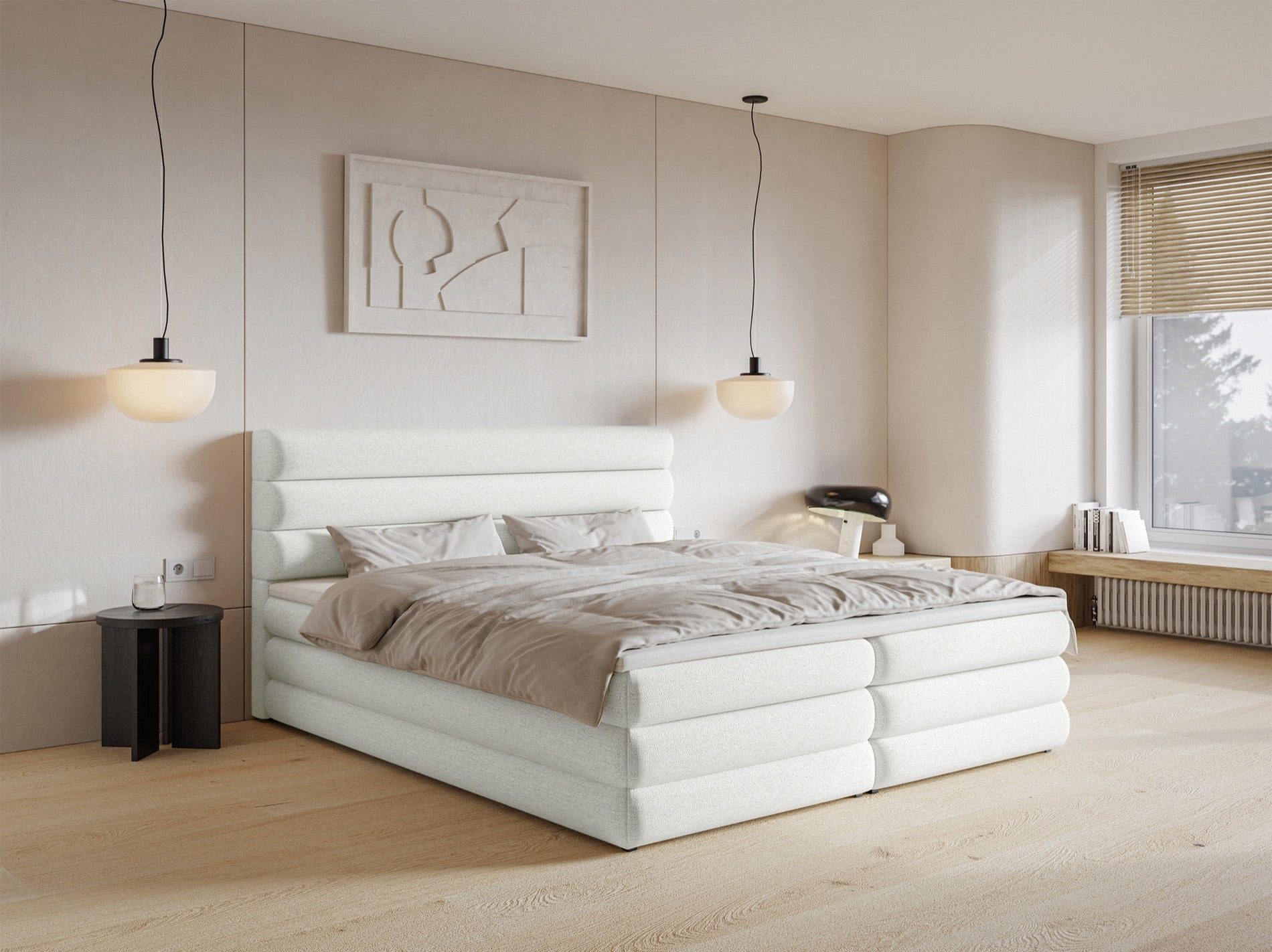 Selsey Boxbett ALEGRE, mit Bettkästen, Bonellmatratze H3, Visco-Topper und Chenille