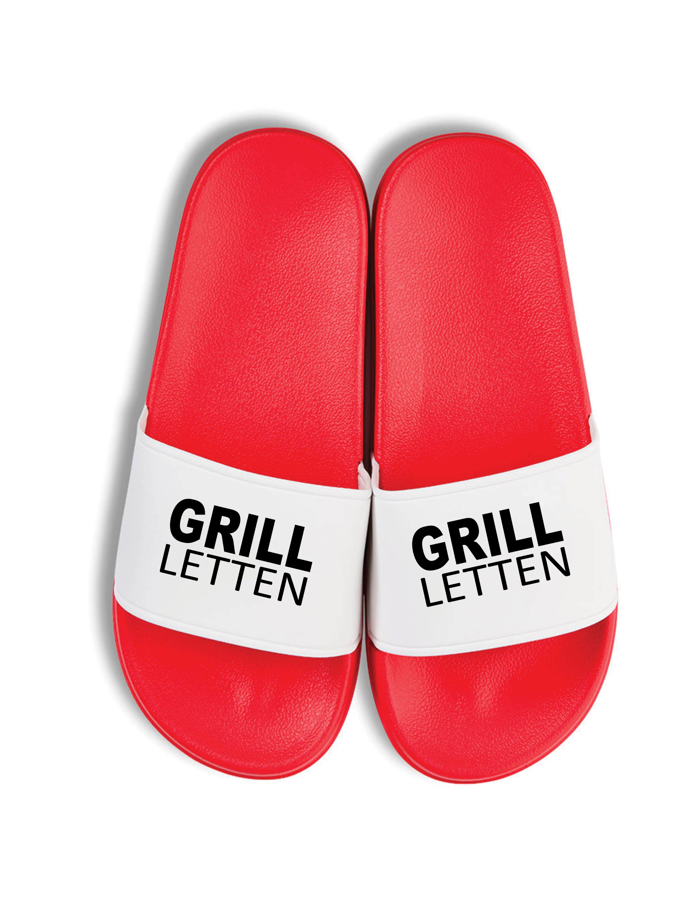 Herren Damen Badelatschen "Grill Letten" Fun-Print Statement Geschenk Badeschuh