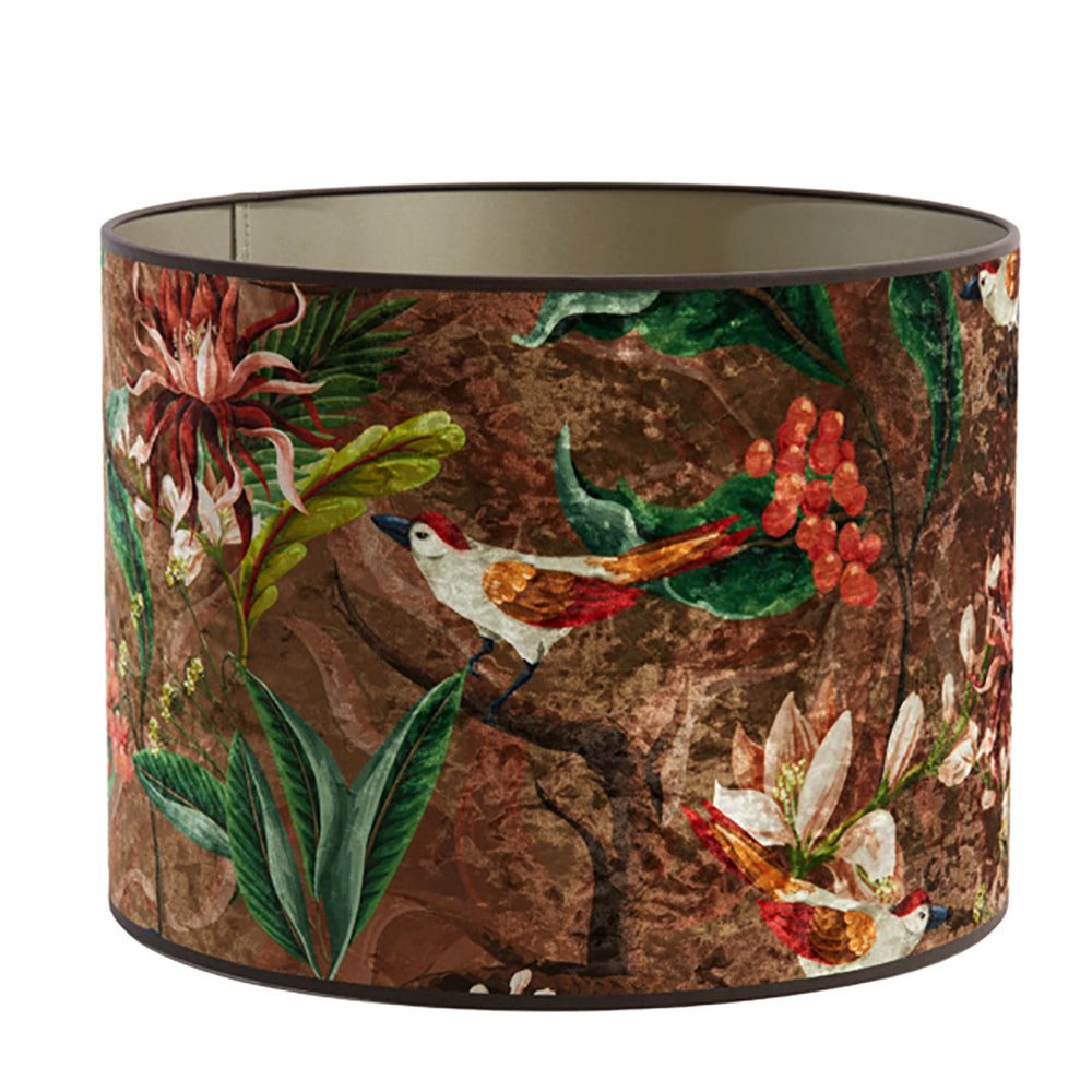 Dirk Davids Leuchten GmbH Lampenschirm Lampenschirm Zylinder in Velours mit Vogel Motiven in Braun 30-30-21, Hochwertiger Velours-Stoff