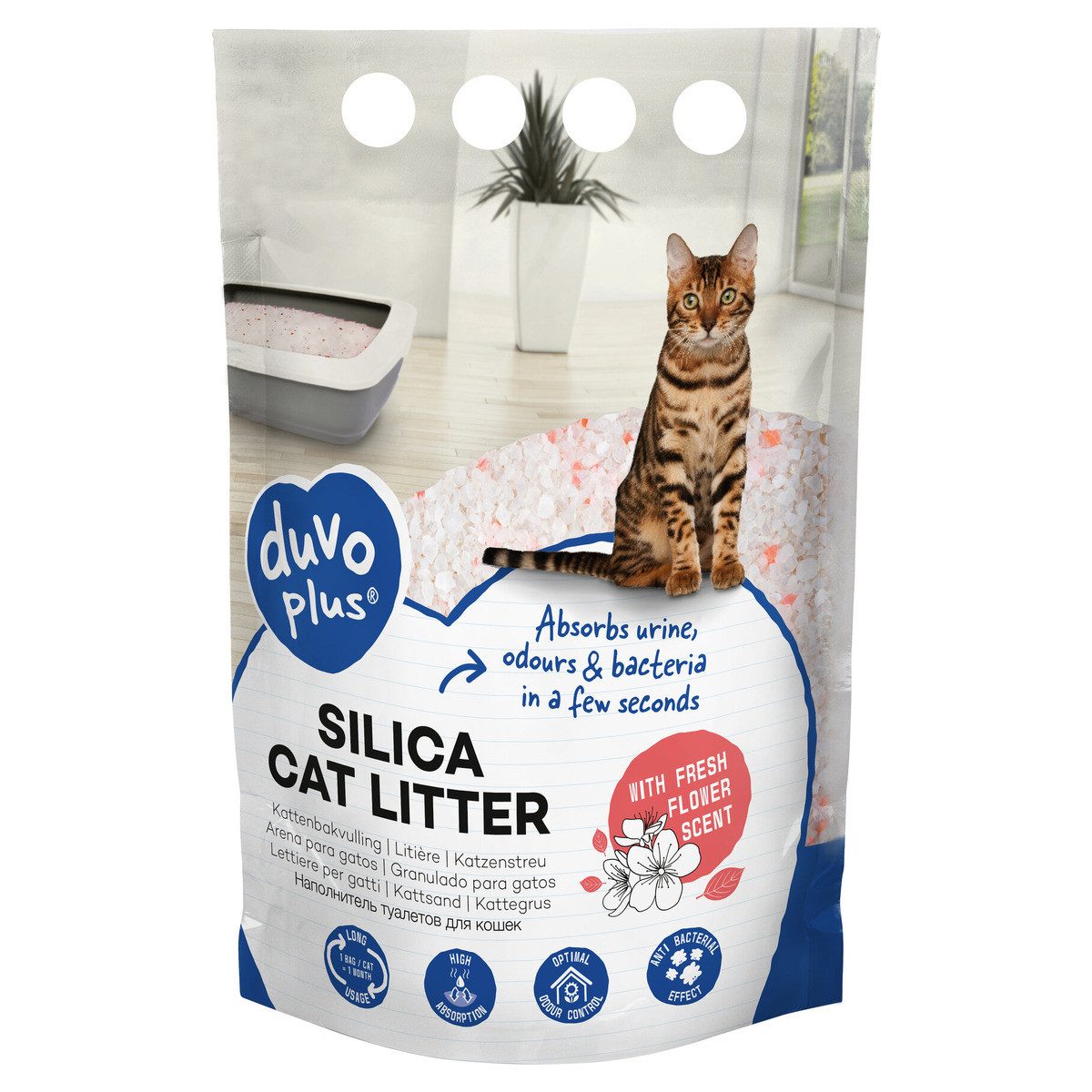 DUVO+ Katzenstreu Katzenstreu Premium Silica Blume weiß/rosa 5 l