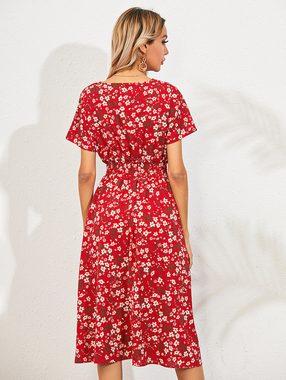 HOTDUCK Druckkleid Sommerkleid mit kurzen Ärmeln und Blumendruck im kleinen Blumenmuster
