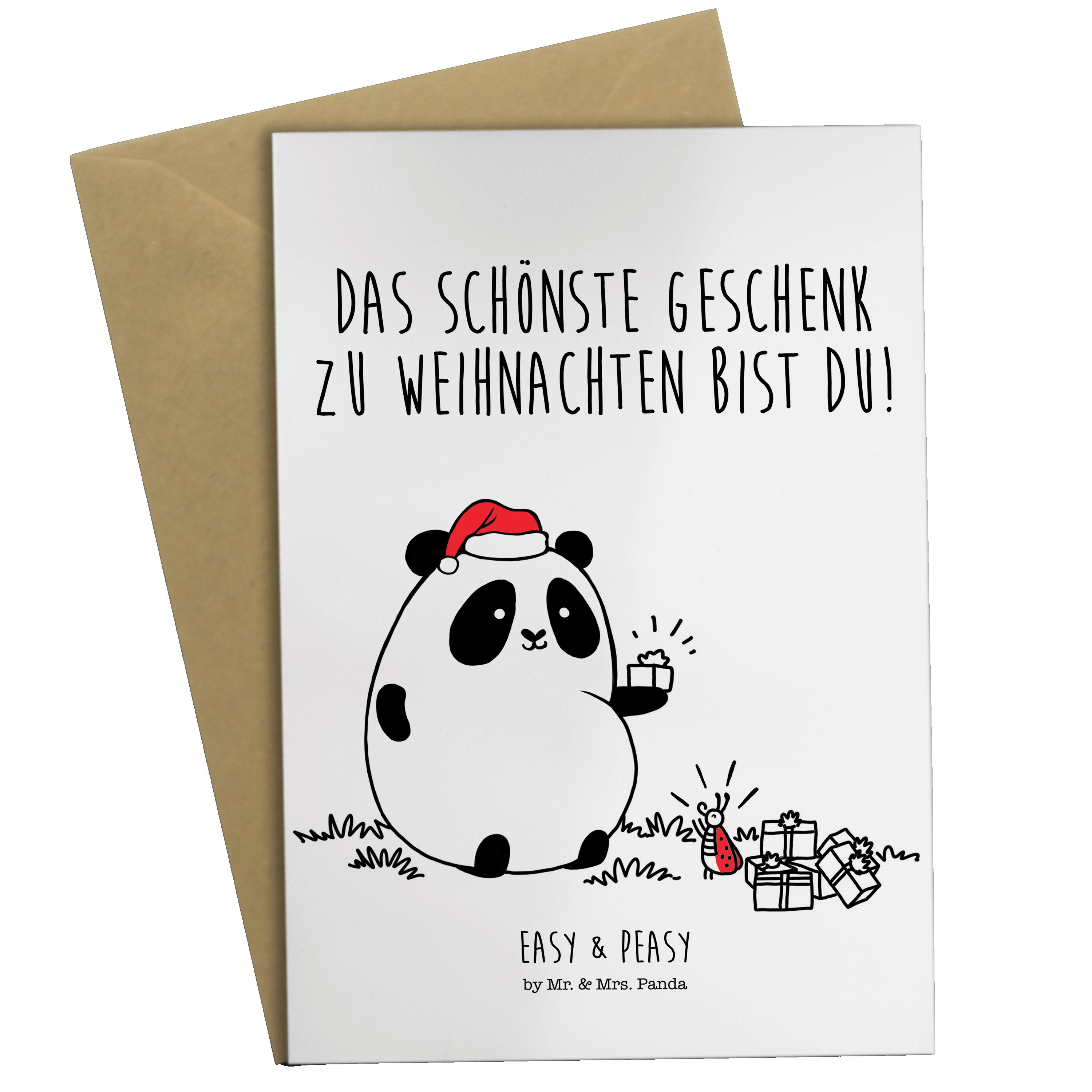 Mr. & Mrs. Panda Grußkarte Easy & Peasy Weihnachtsgeschenk - Weiß - Klappkarte, Einladungskarte