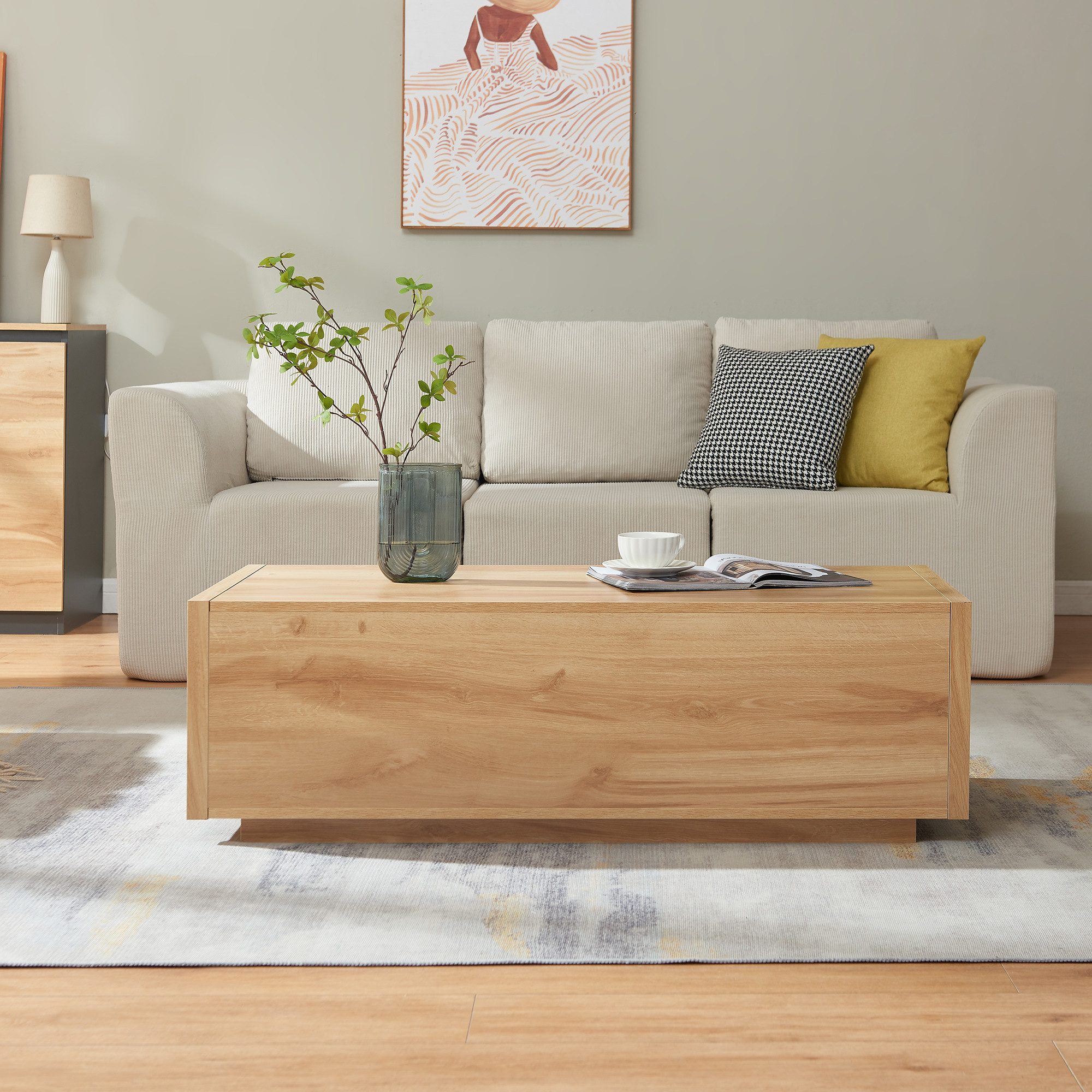 en.casa Couchtisch, »Turur« 104 x 50 x 40 cm mit 2 Schubladen rechteckig Eicheoptik