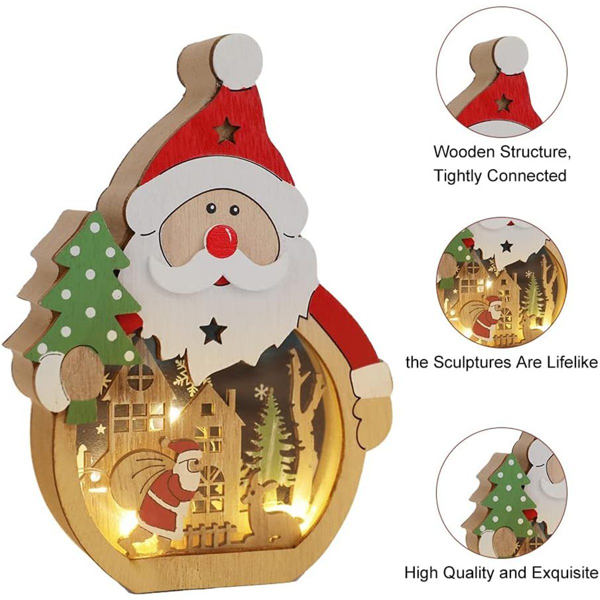 für Weihnachts, LED Holz Ornamente Innendekoration Holz Deko Holz Geschenke Weihnachten autolock Weihnachtsfigur Weihnachtsdekorationen