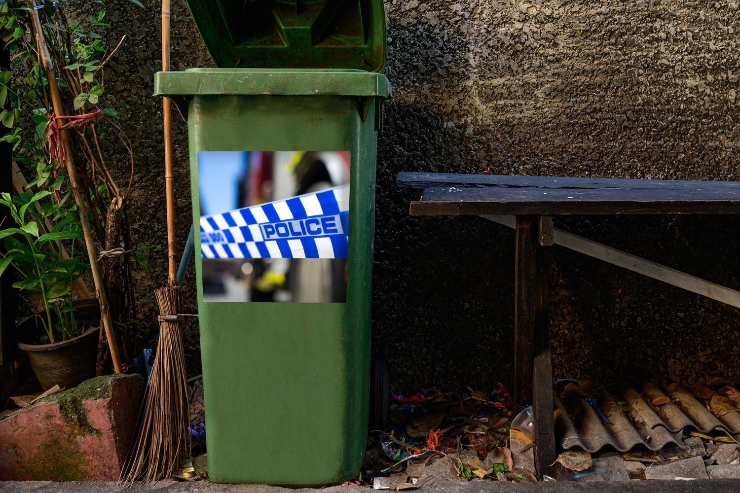 Container, Abfalbehälter St), (1 Mülleimer-aufkleber, Polizei-Reifen MuchoWow Mülltonne, Wandsticker Sticker,