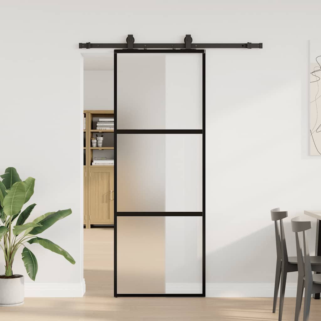vidaXL Schiebetür, Schiebetür mit Beschlag Schwarz 76x205 cm Hartglas