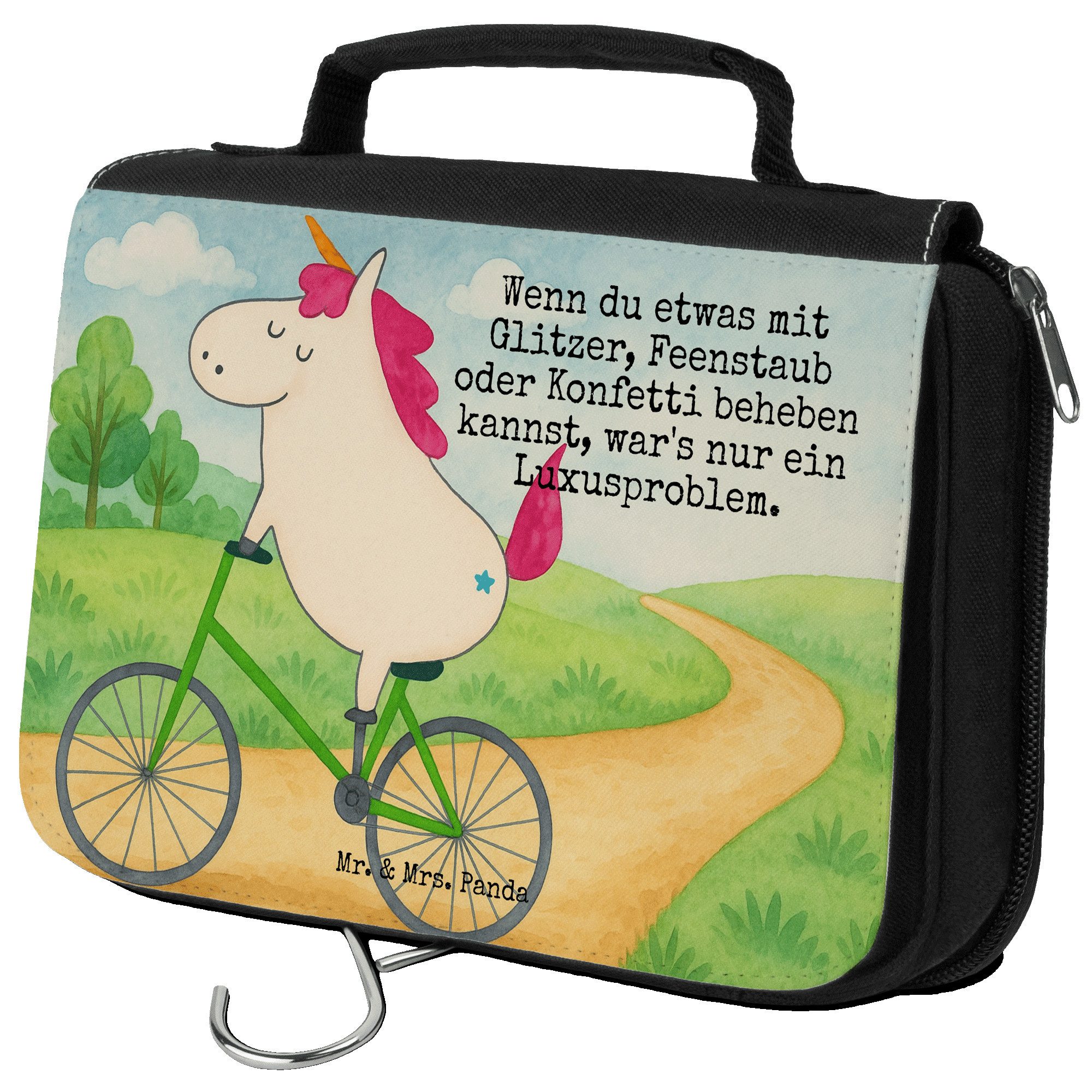 Kulturbeutel Einhorn Radfahrer Design, beauty case, Weiß, badtasche, Waschtasche
