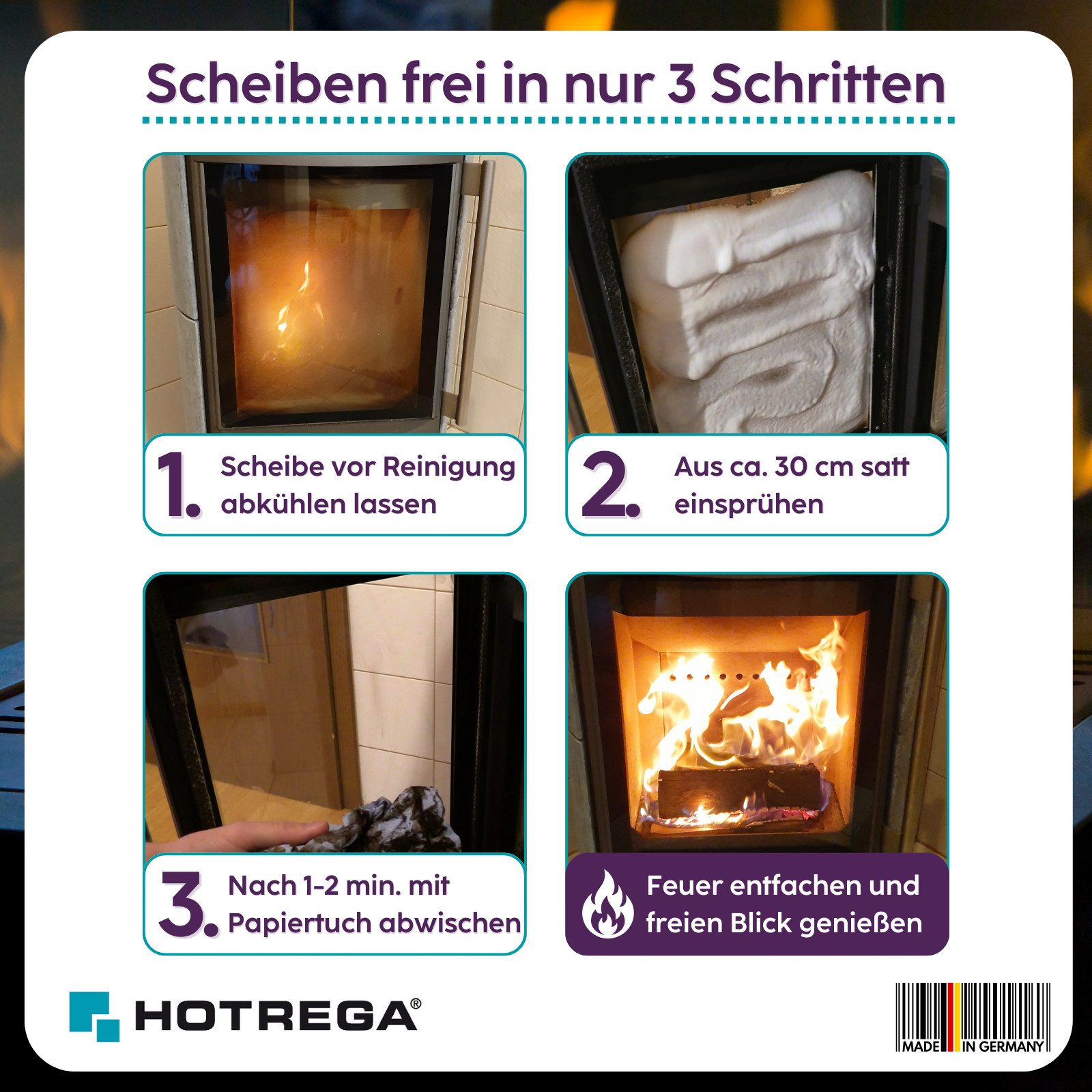 HOTREGA® Kaminscheibenreiniger, Ofenreiniger, Rußentferner, Glasreiniger Scheibenreiniger