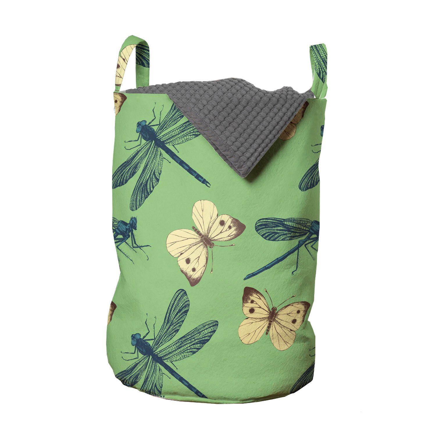 Abakuhaus Wäschesäckchen Wäschekorb mit Griffen Kordelzugverschluss für Waschsalons, Libelle Insekten und Schmetterlinge