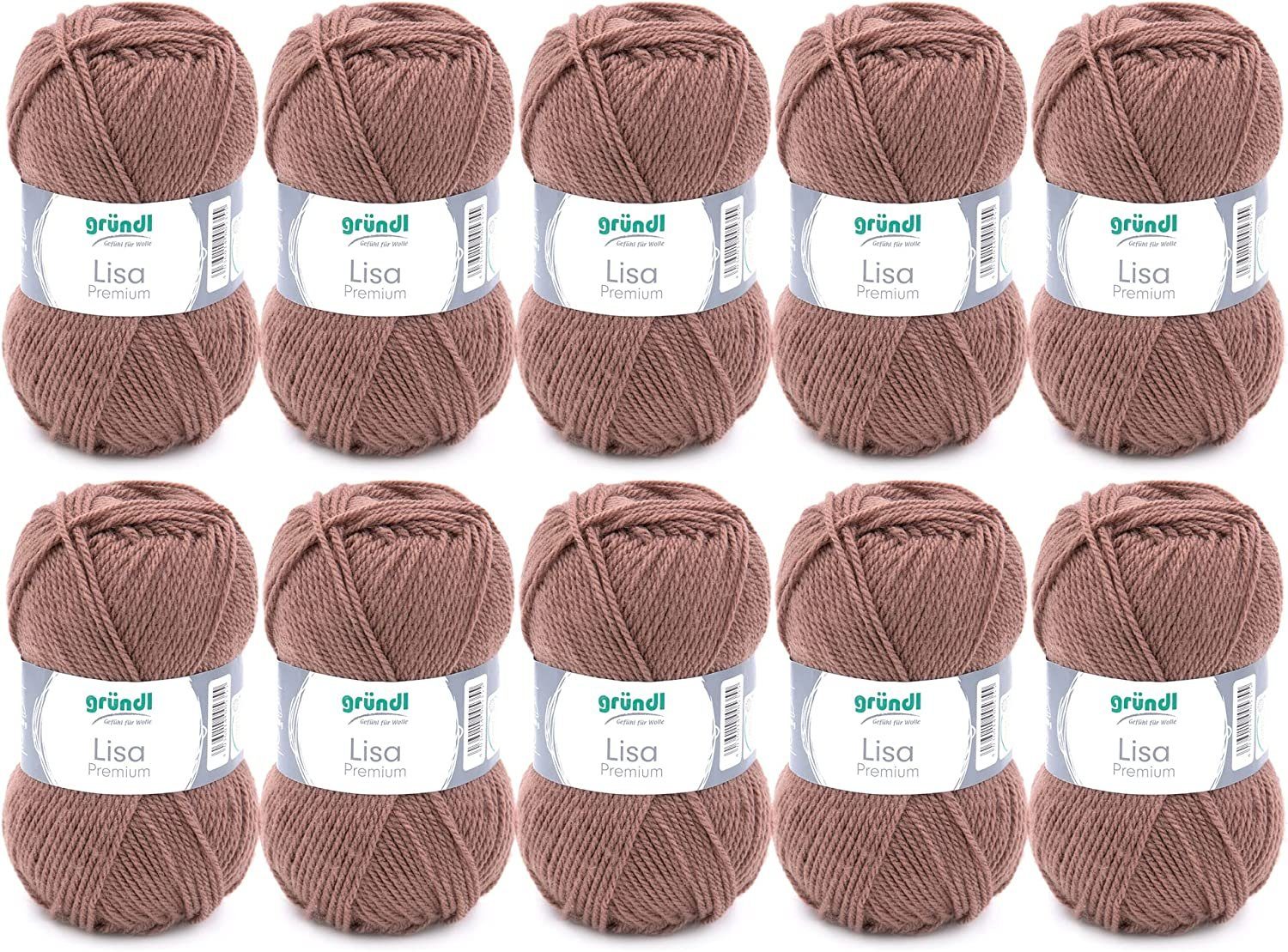 Gründl Wolle Lisa Premium Uni im 10x50g Wollpaket zum Handarbeiten Häkelwolle, (Wolle zum Stricken, Häkeln, Handarbeiten, Handstrickgarn), weich und pflegeleicht, ohne Schurwolle