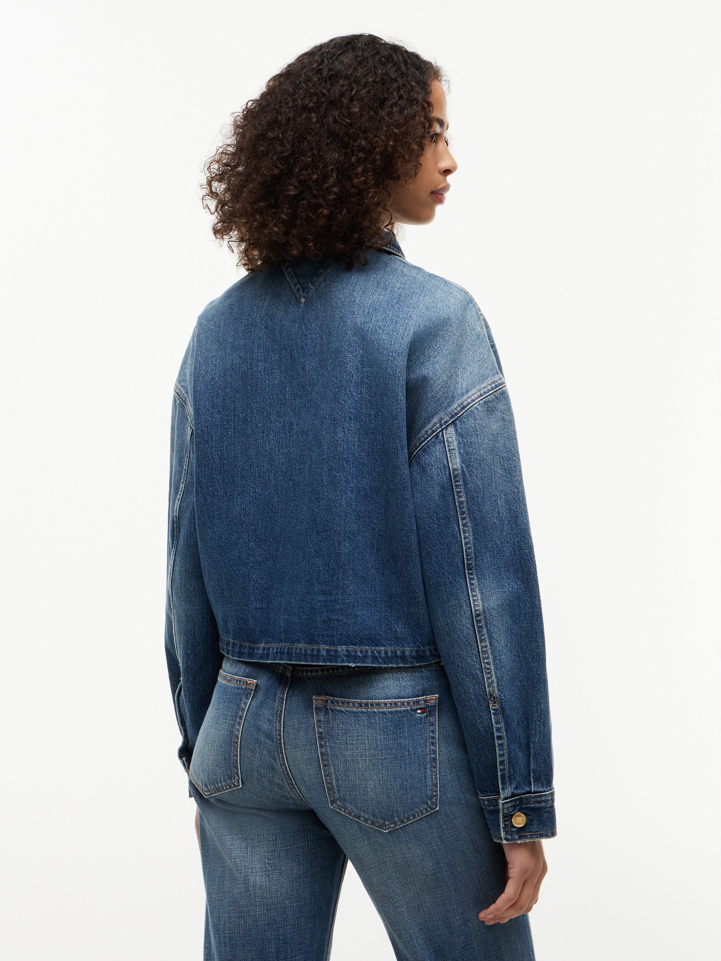 Tommy Hilfiger Jeansjacke CROPPED JACKET CAM MID aus Baumwolle, verkürzte Form