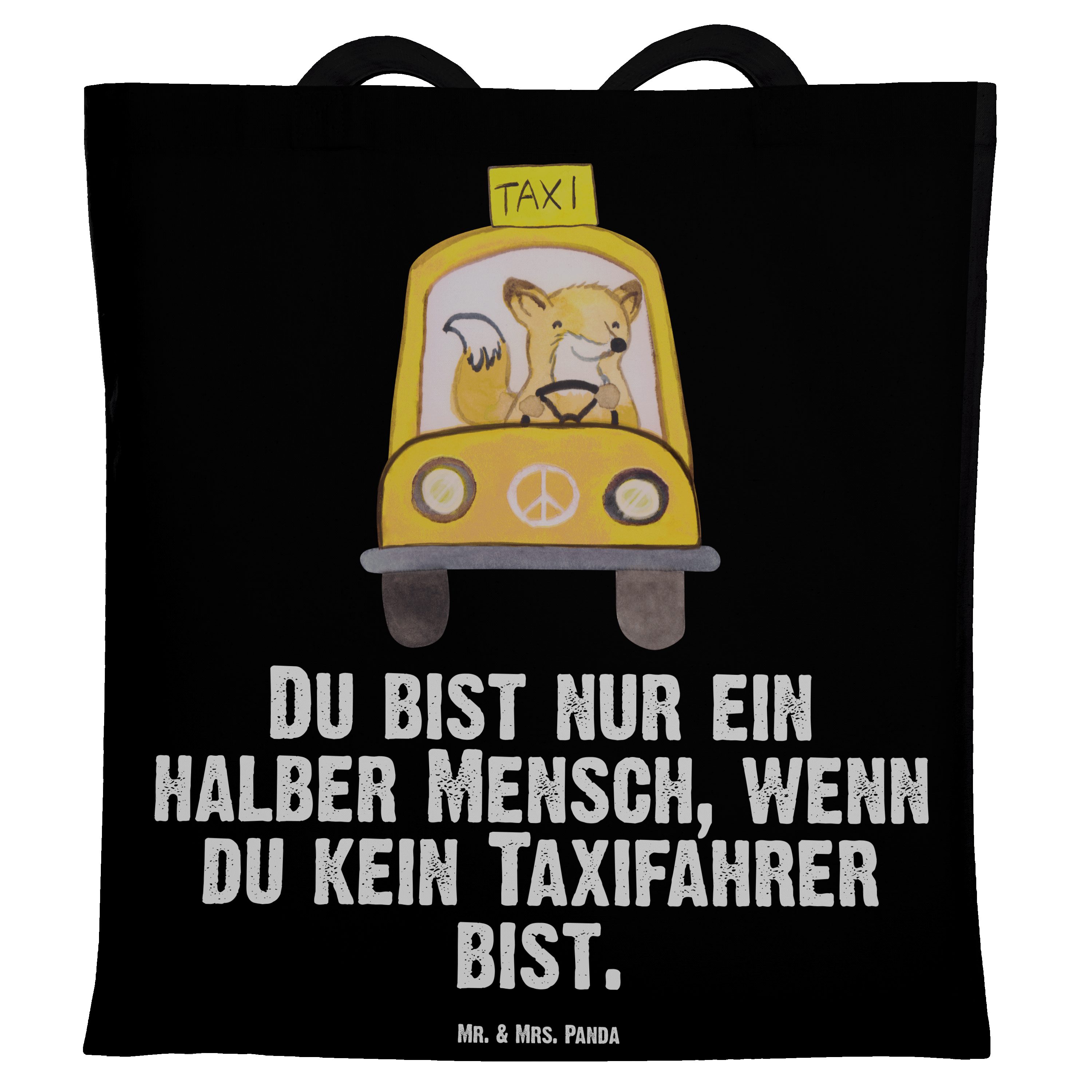Tragetasche Taxifahrer mit Panda Einkaufstasche, Stoffbeutel (1-tlg) - & Mrs. Herz Mr. Geschenk, - Schwarz