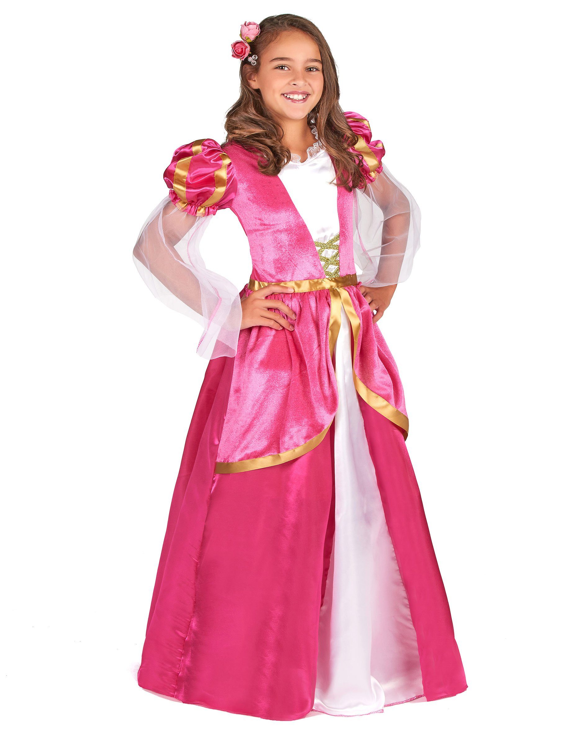 JADEO Kostüm Prinzessinenkostüm für Mädchen Burgfräulein pink-gold-weiss