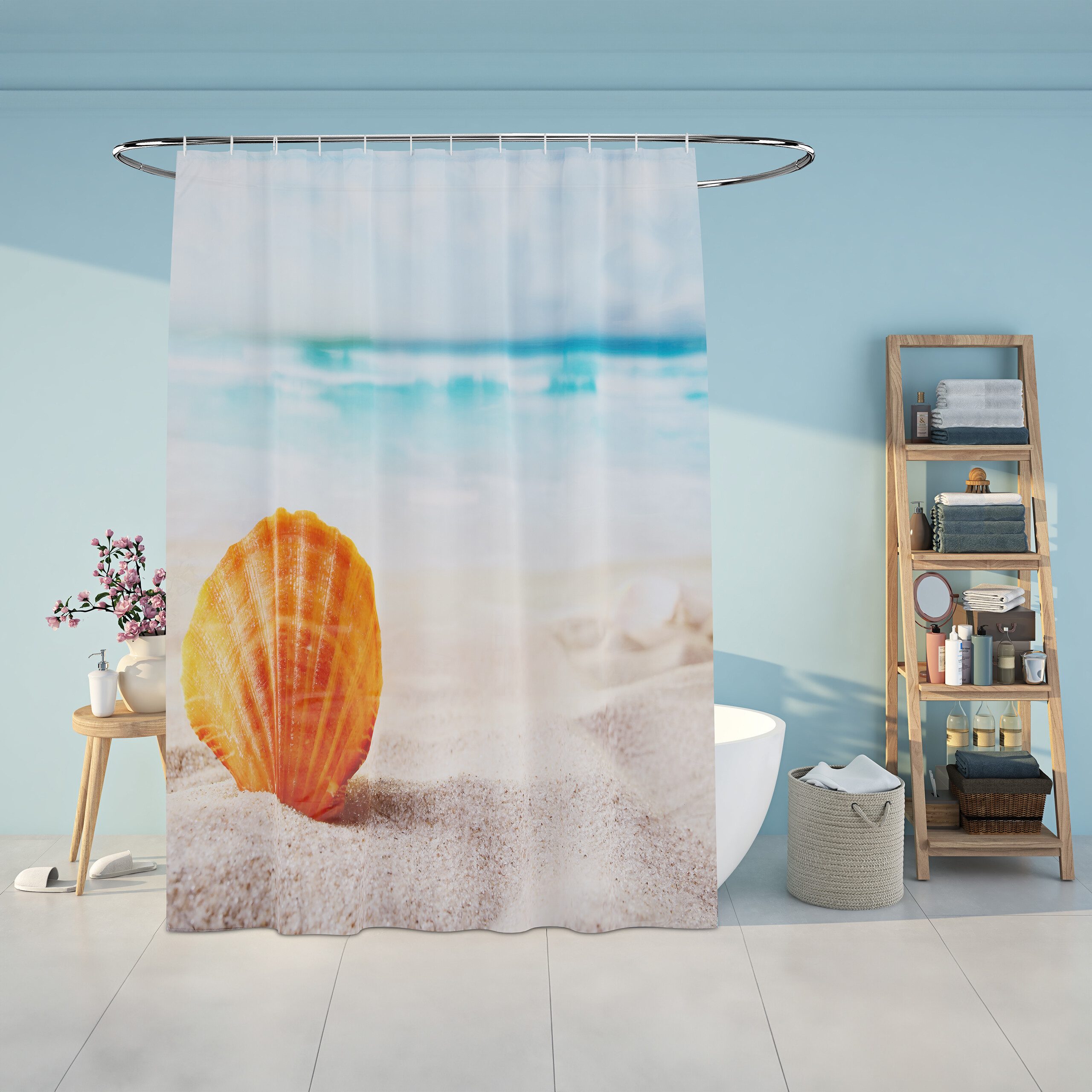 relaxdays Duschvorhang 180x200 cm mit Motiv Breite 180 cm (Strandmuschel), günstig online kaufen