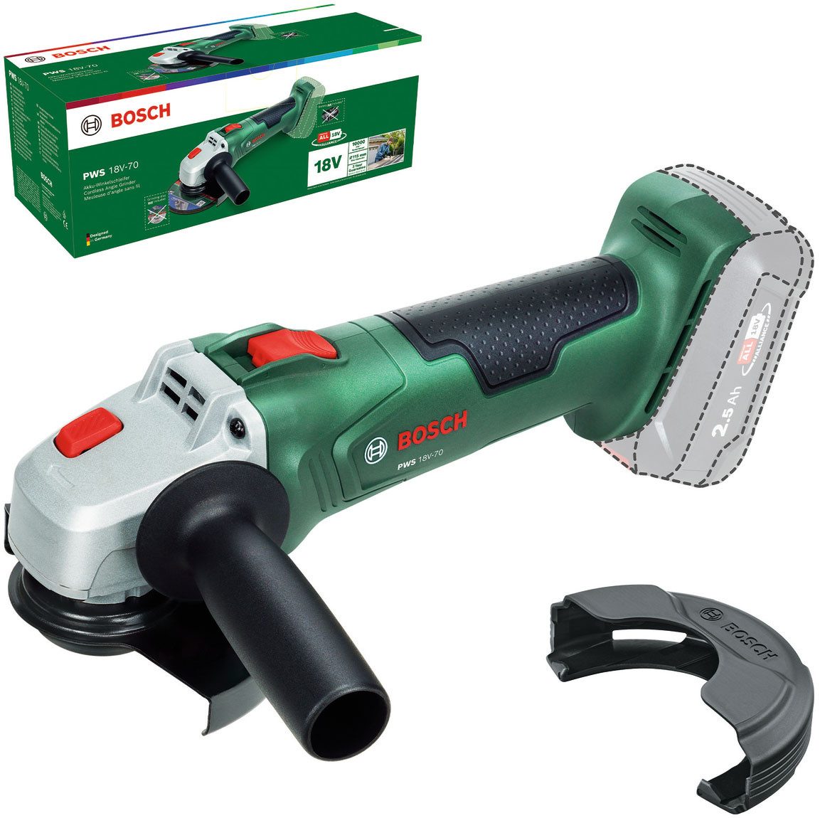 Bosch Home & Garden Akku-Winkelschleifer PWS 18V-70 (115mm) solo, ohne Akku und Ladegerät