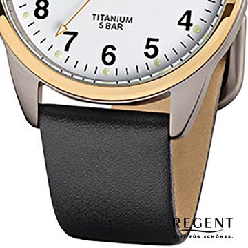 Regent Quarzuhr Regent Herren-Armbanduhr schwarz Analog, (Analoguhr), Herren Armbanduhr rund, mittel (ca. 36mm), Lederarmband
