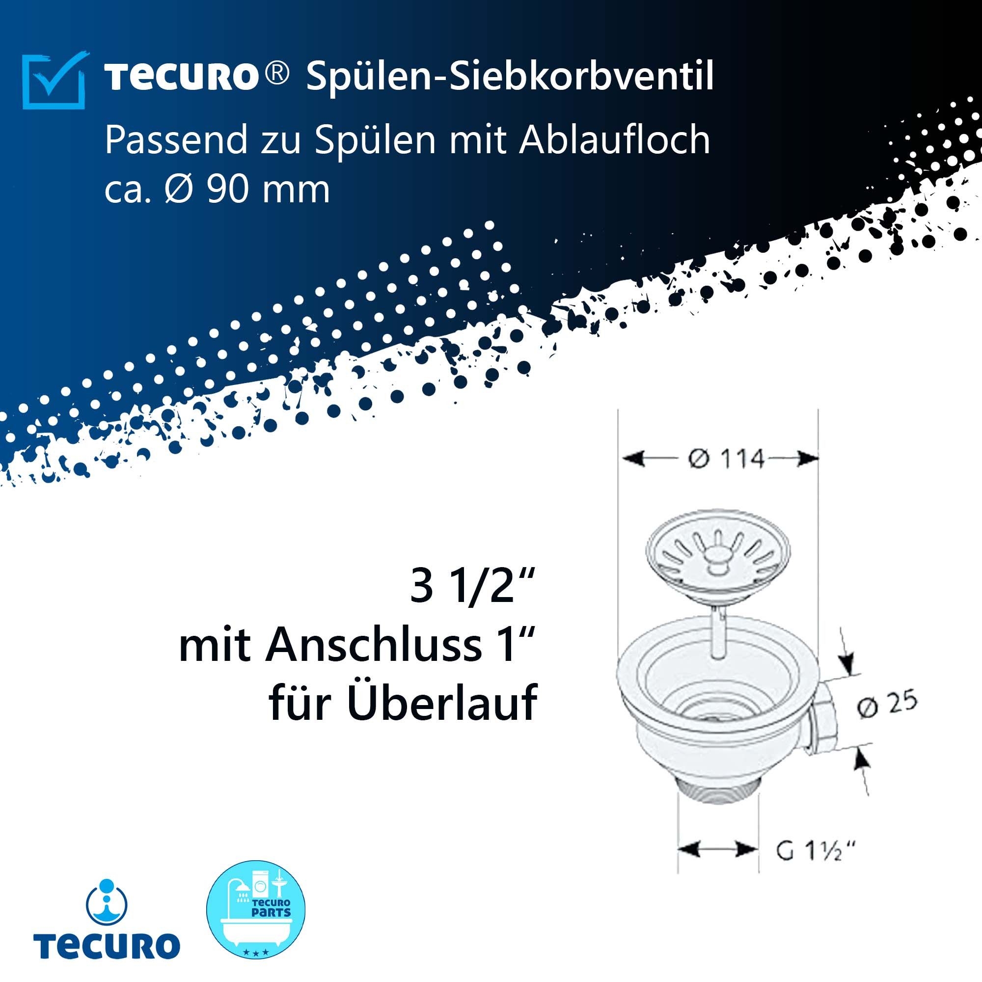 tecuro Siphon Siebkorbventil Ø 114 mm (3 1/2 Zoll) x Abg. seitlich 1 Zoll (25 mm) – Bild 5 von 5