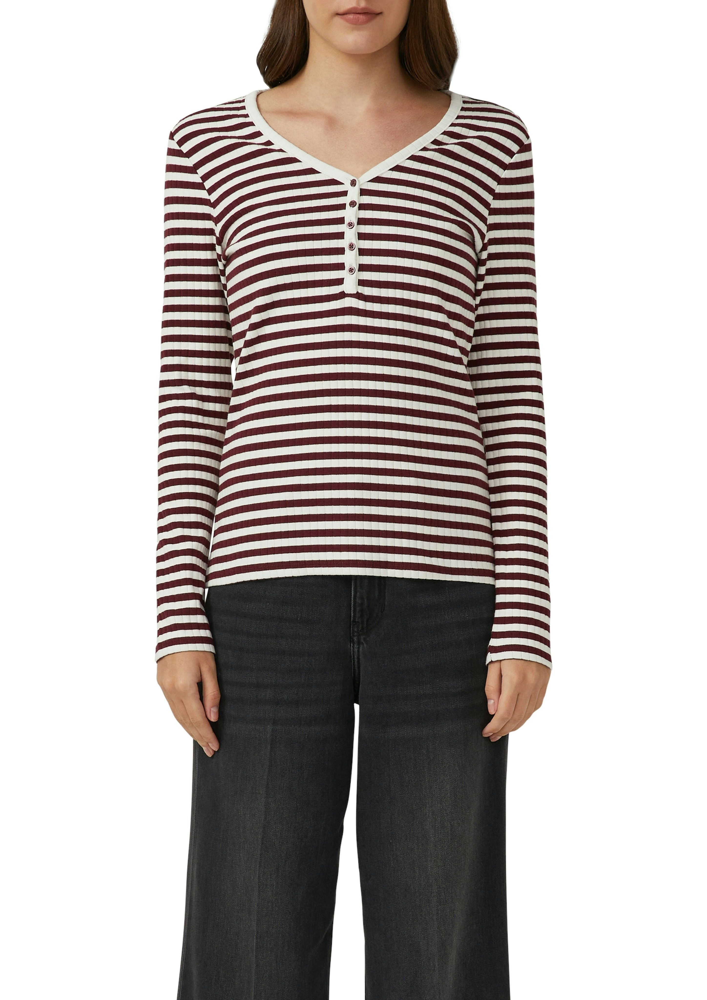 s.Oliver Langarmshirt mit kurzer Knopfleiste, in Ripp-Optik